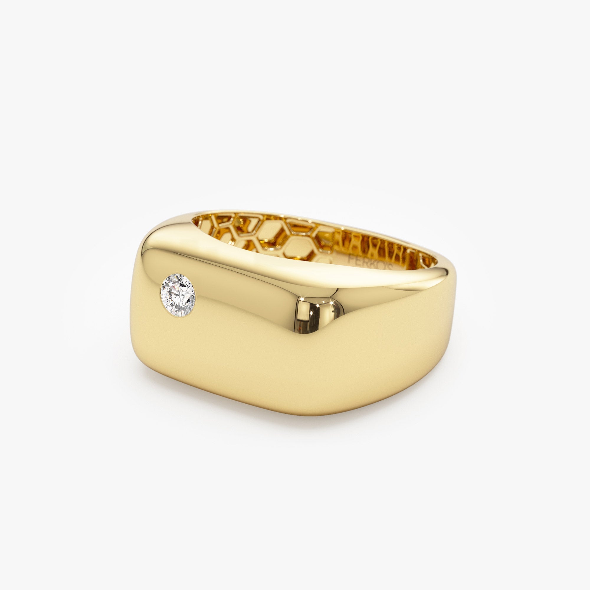 OBFJ0958 - 14K Gold Rectangular Diamond Signet Ring 10