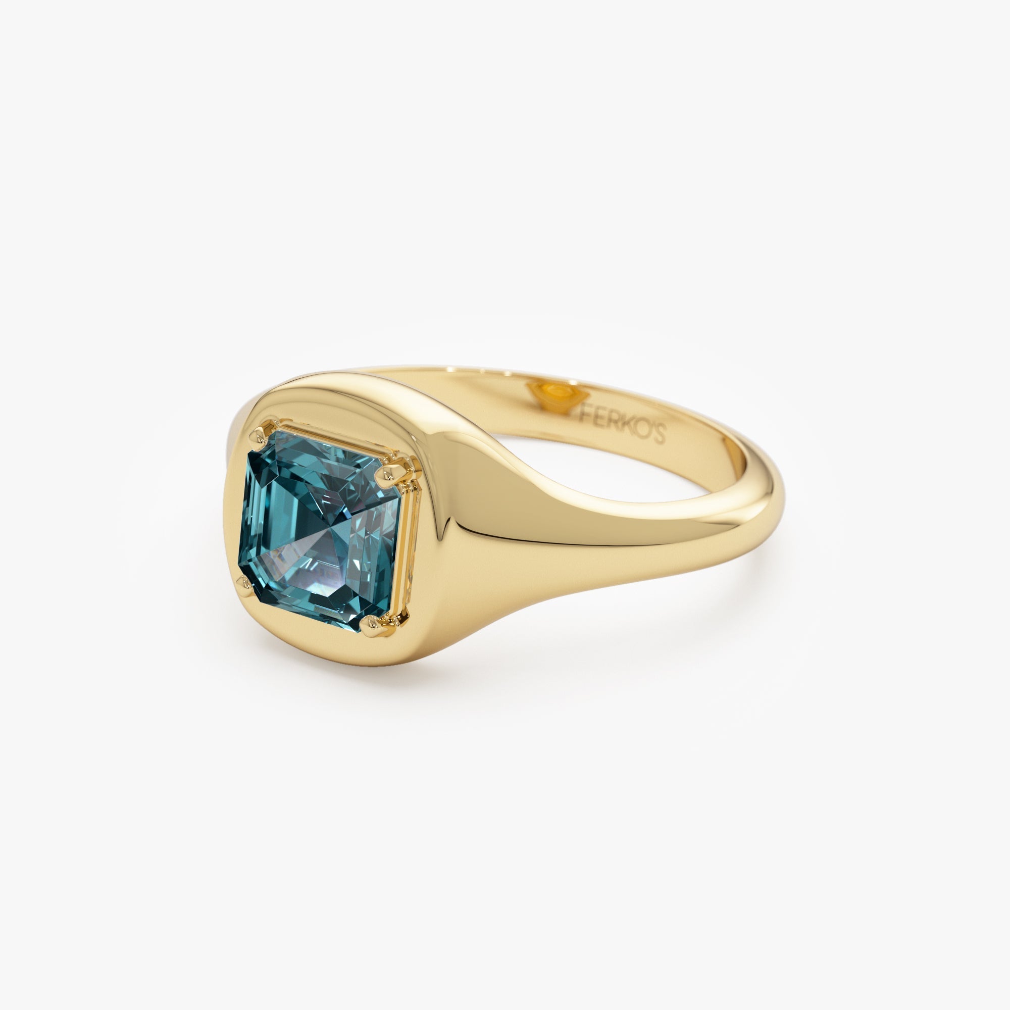 OBFJ0788 - 14K Asscher Cut London Blue Topaz Signet Ring 8
