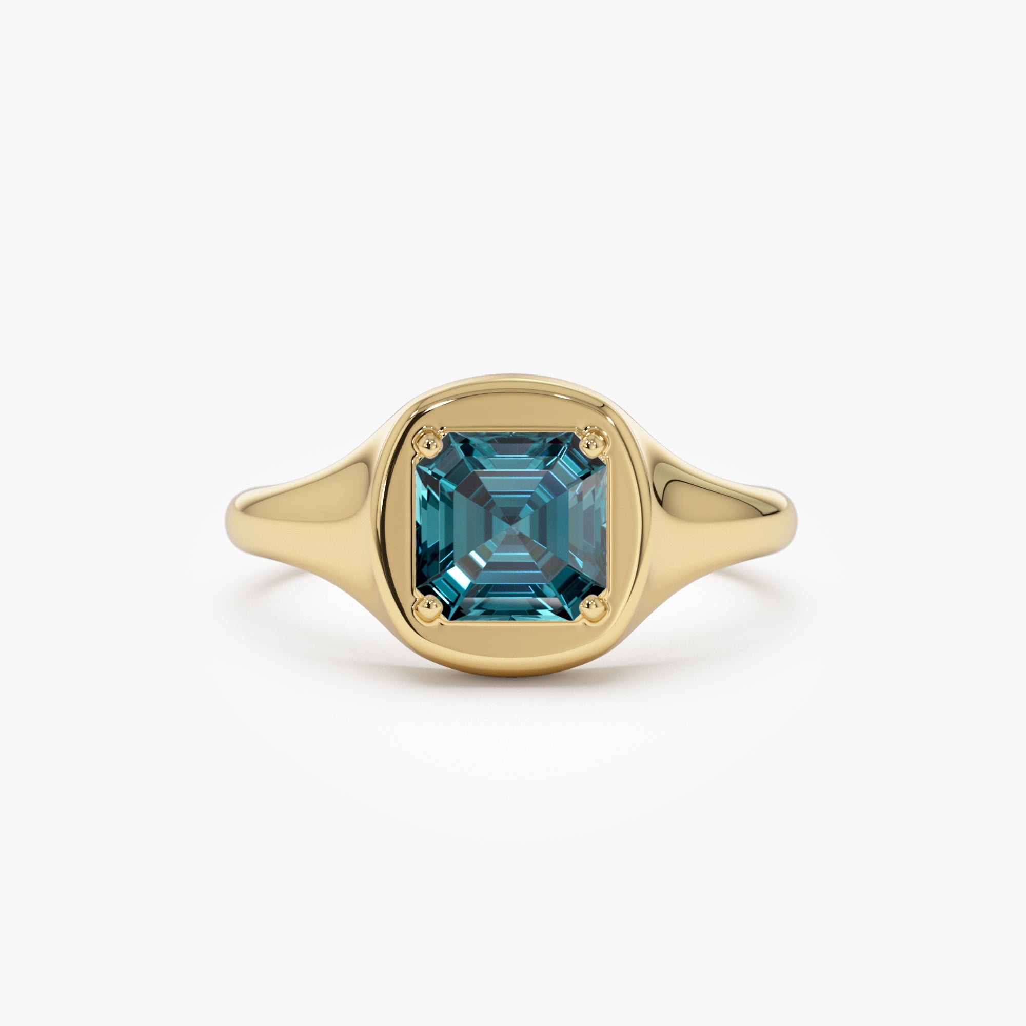 OBFJ0788 - 14K Asscher Cut London Blue Topaz Signet Ring 1