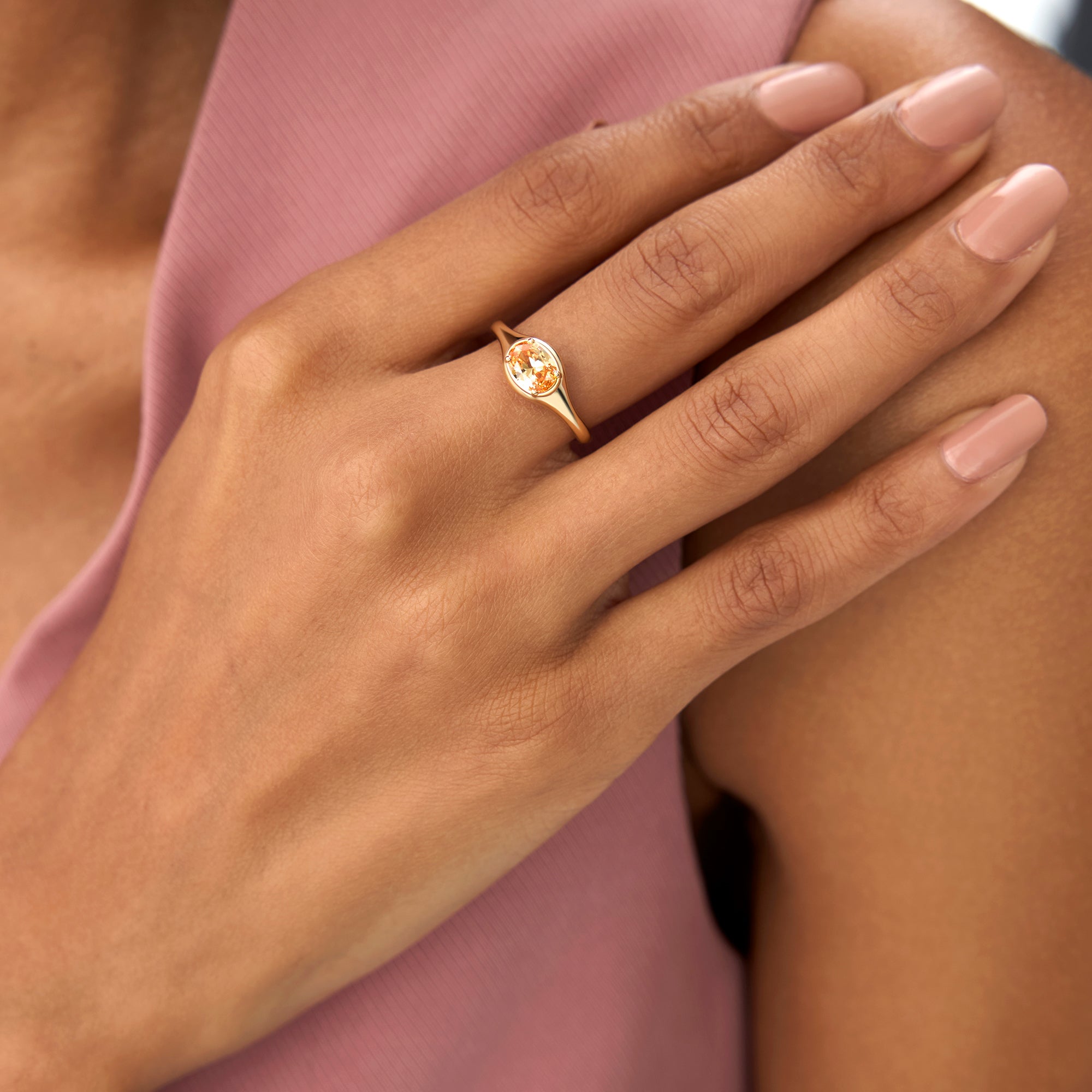OBFJ0786 - 14K Oval Shape Prong Setting Citrine Ring 3
