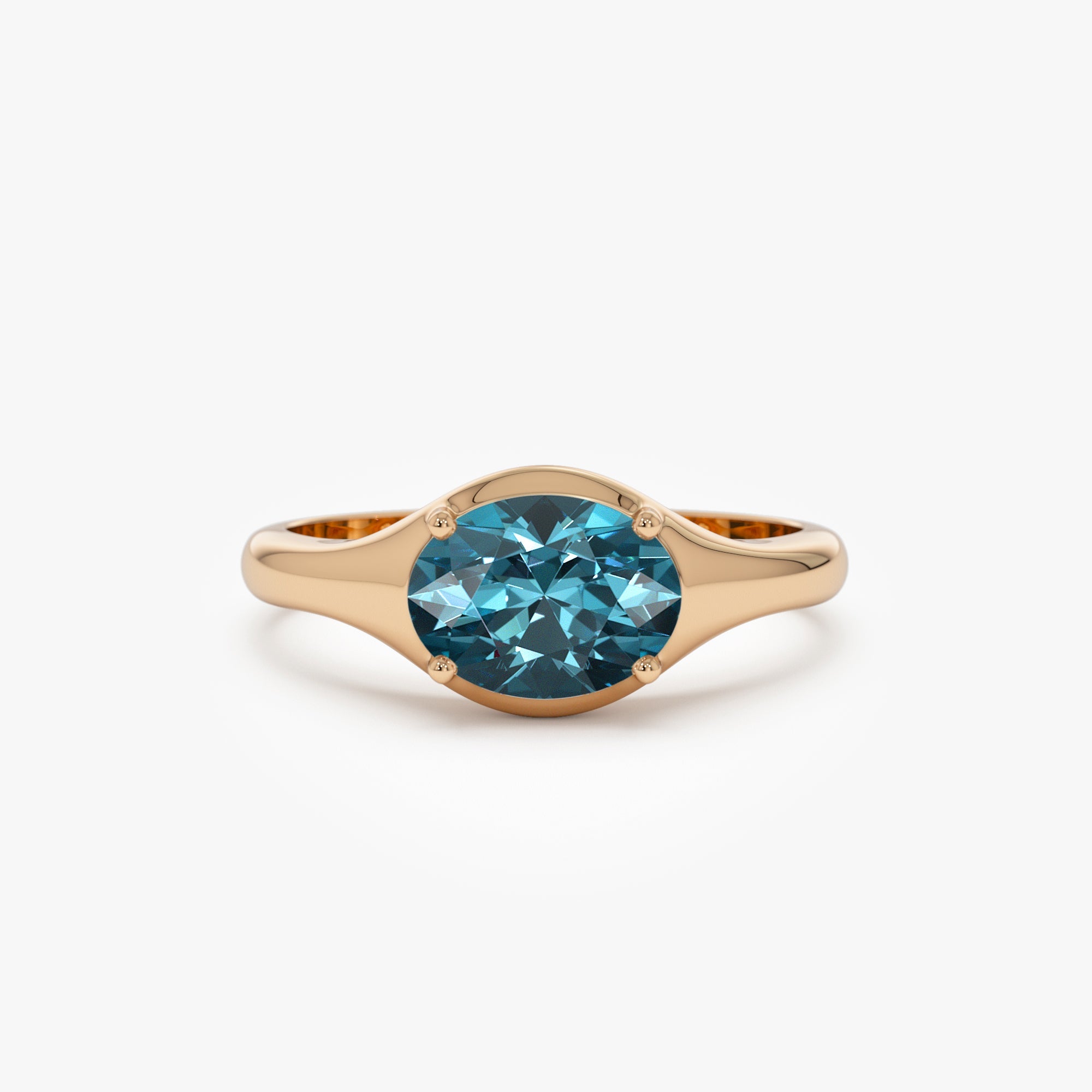 OBFJ0785 - Oval Shape Prong Setting London Blue Topaz Ring ring in selectable metal and diamond options - Roselle Jewelry view 5