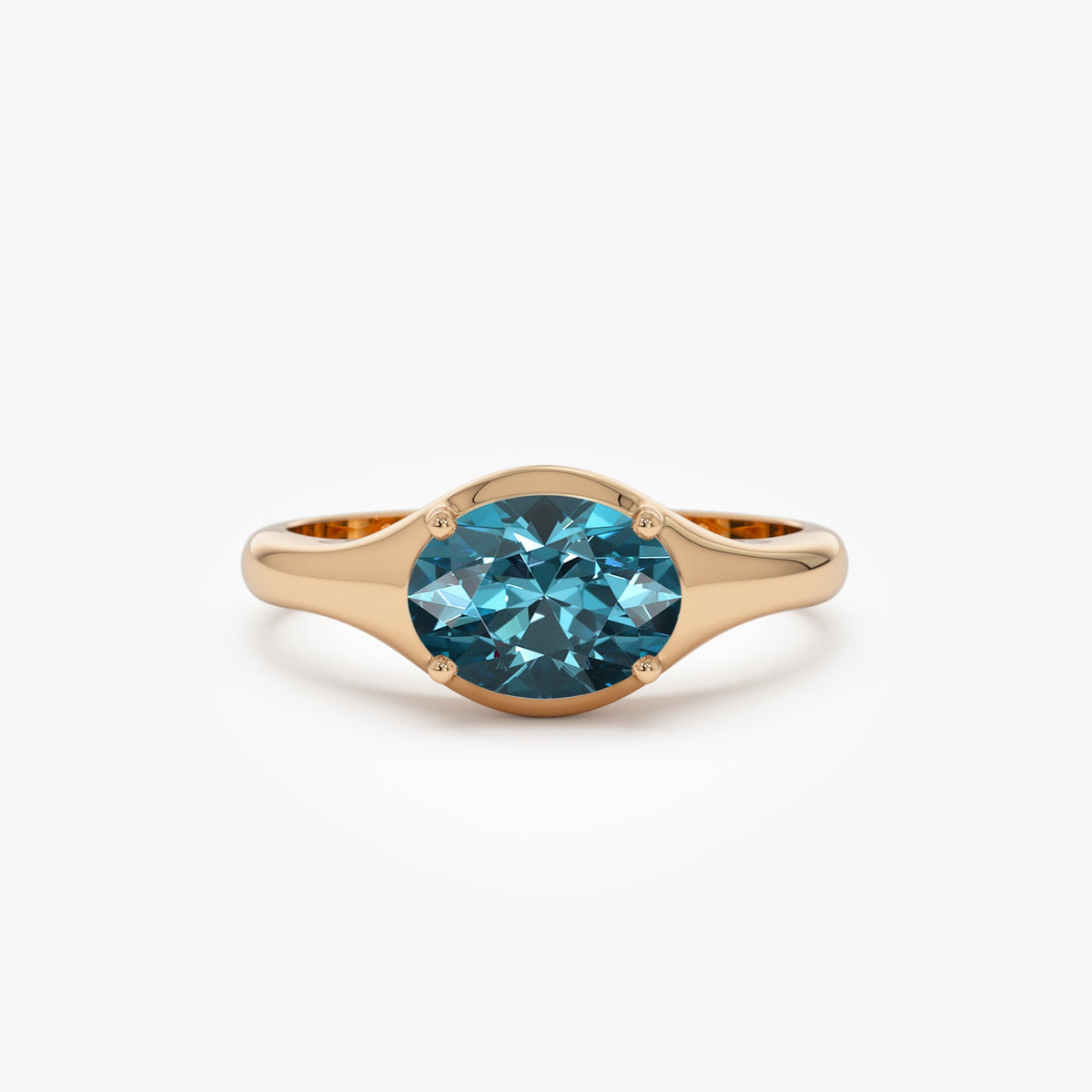 OBFJ0785 - Oval Shape Prong Setting London Blue Topaz Ring ring in selectable metal and diamond options - Roselle Jewelry view 5