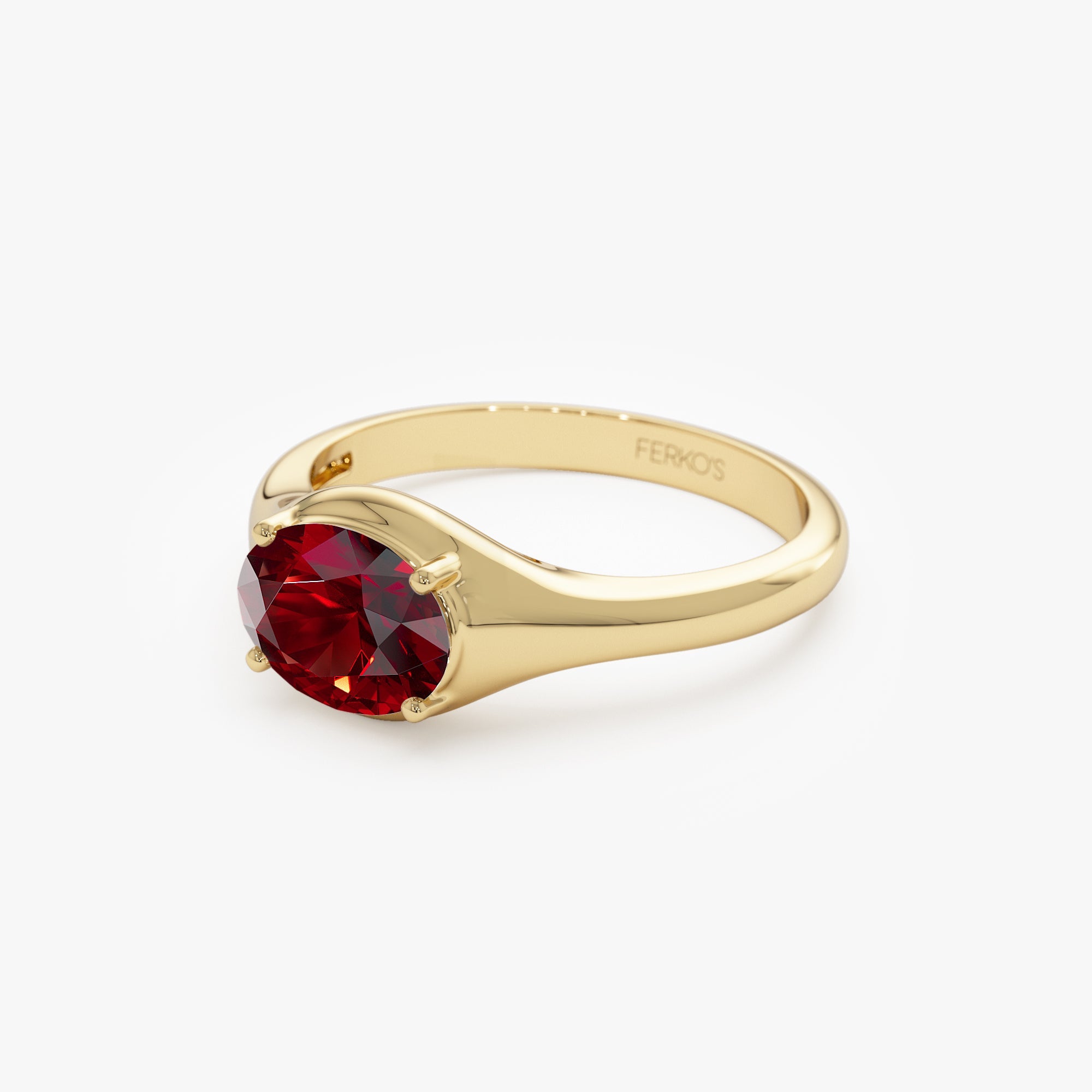OBFJ0784 - 14K Oval Shape Prong Setting Garnet Ring 7
