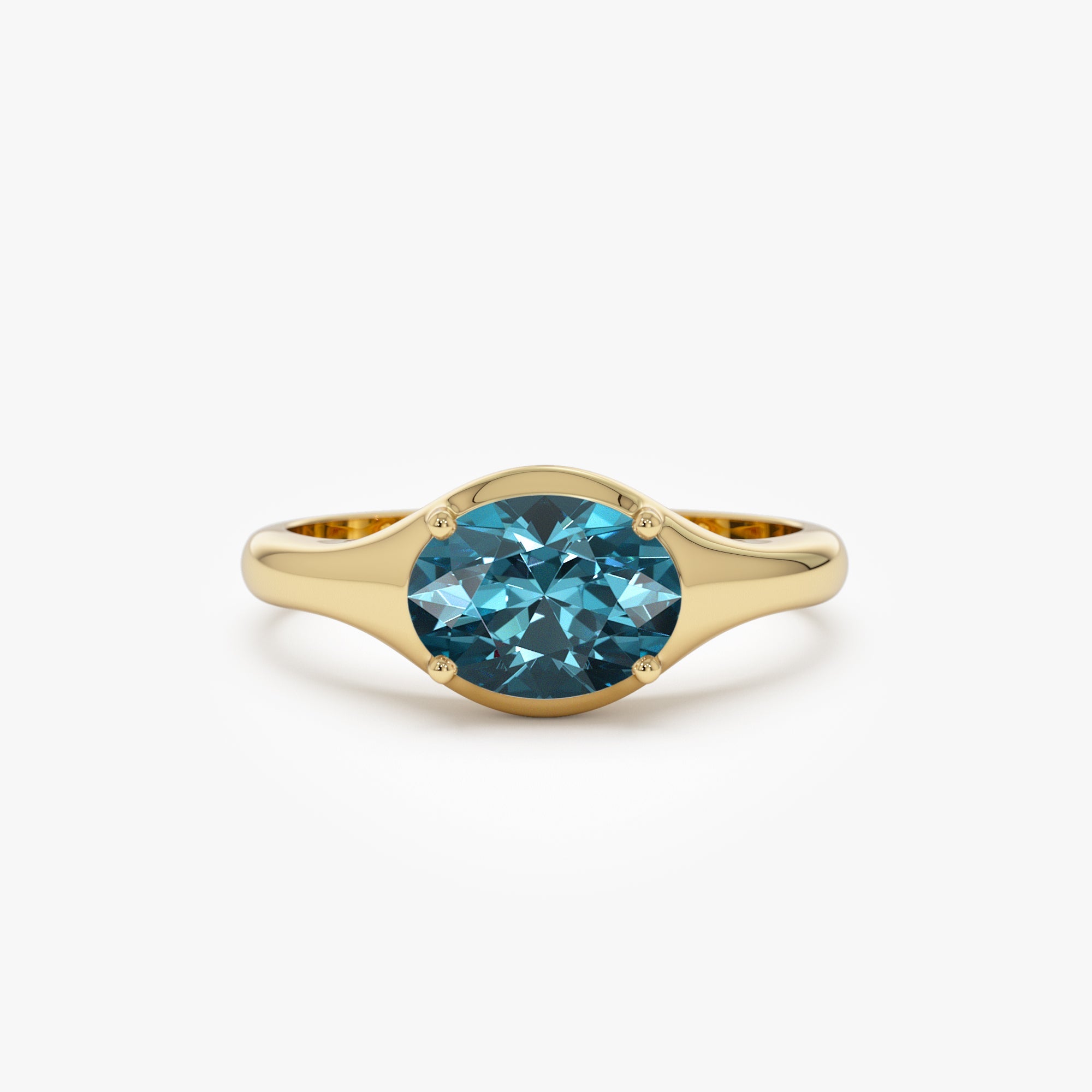 OBFJ0785 - Oval Shape Prong Setting London Blue Topaz Ring ring in selectable metal and diamond options - Roselle Jewelry view 1