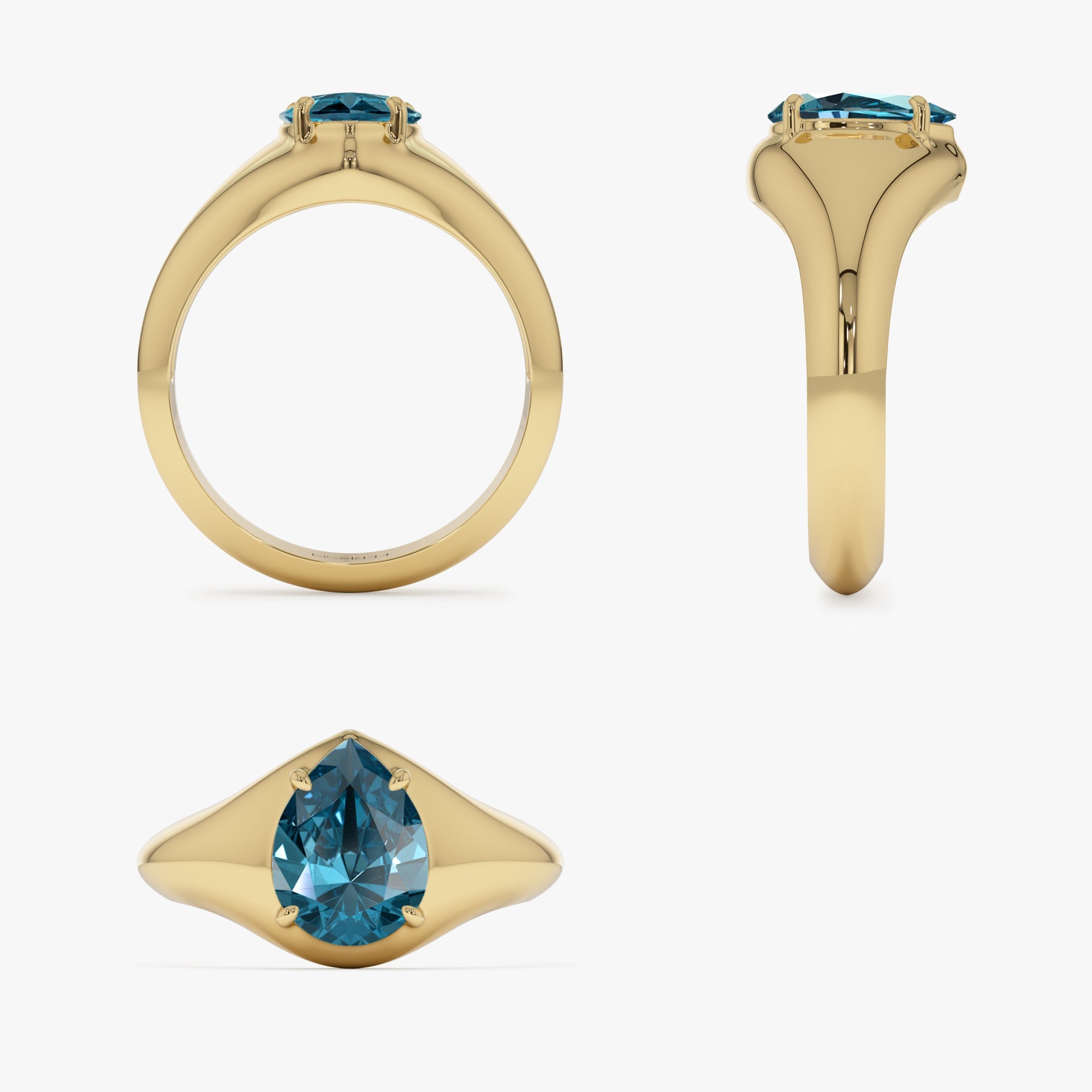 OBFJ0781 - 14K Pear Shaped London Blue Topaz Statement Ring 8