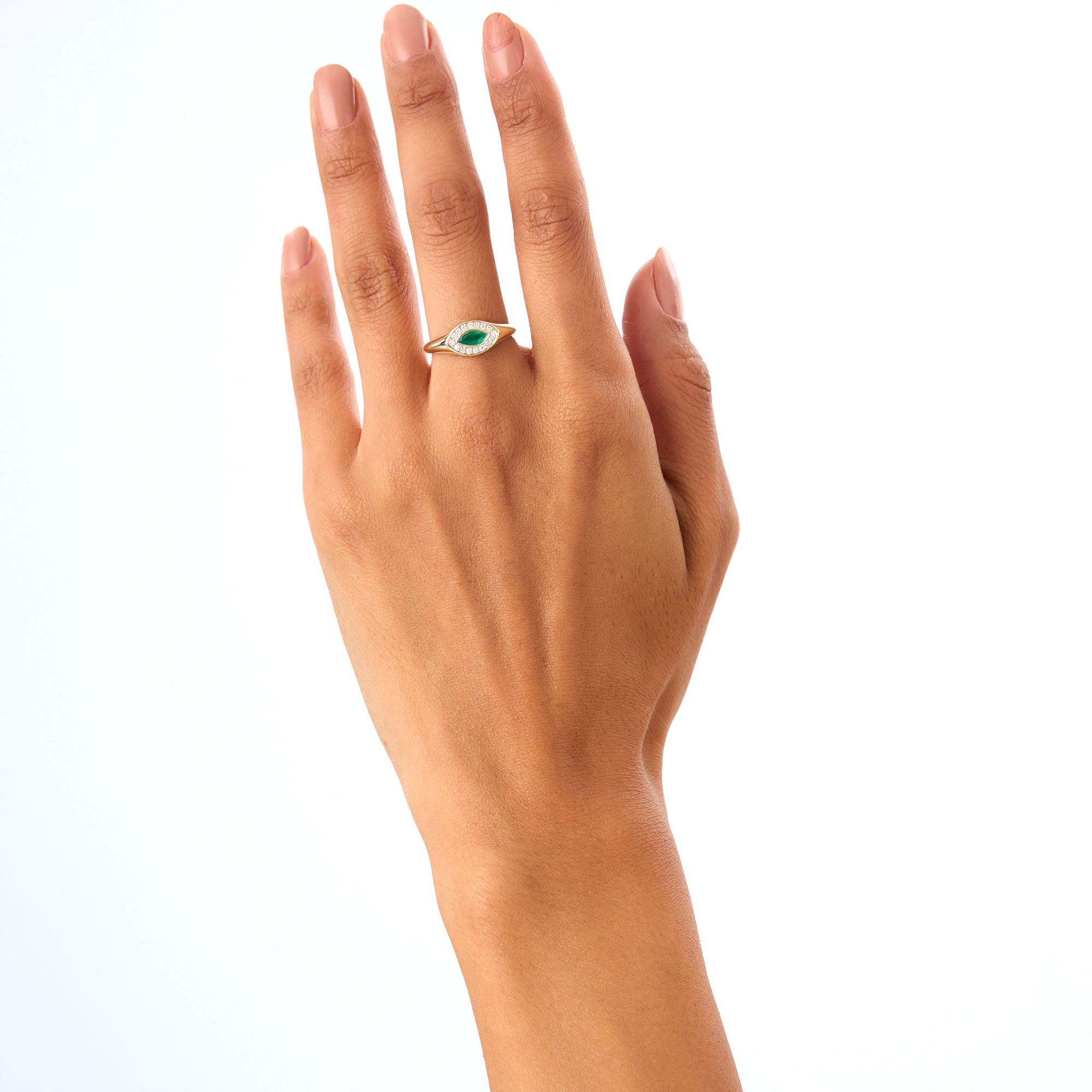 OBFJ0642 - Marquise Emerald Halo Setting Ring ring in selectable metal and diamond options - Roselle Jewelry view 6