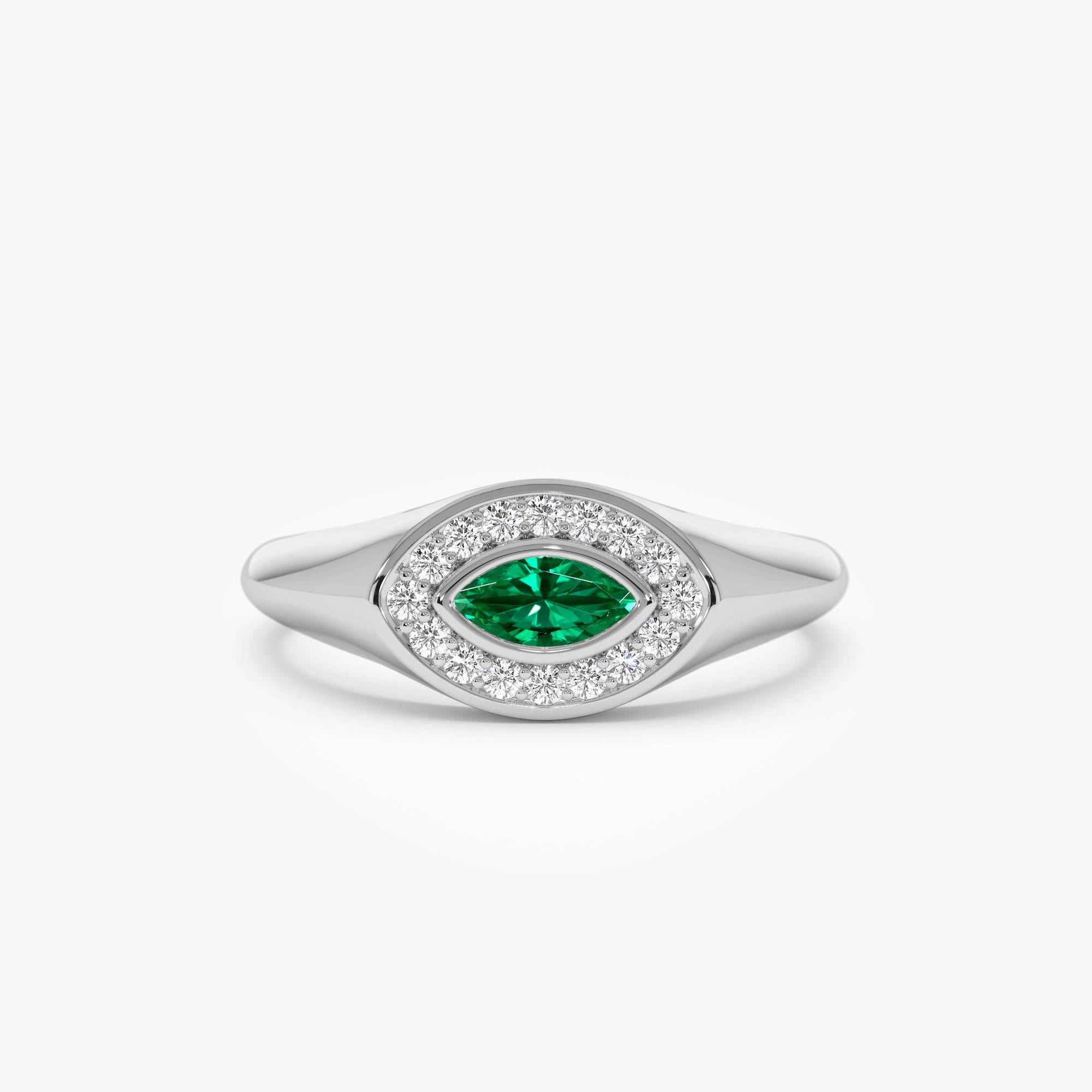 OBFJ0642 - Marquise Emerald Halo Setting Ring ring in selectable metal and diamond options - Roselle Jewelry view 8