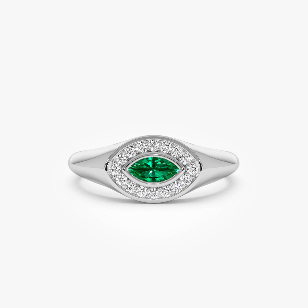 OBFJ0642 - Marquise Emerald Halo Setting Ring ring in selectable metal and diamond options - Roselle Jewelry view 8