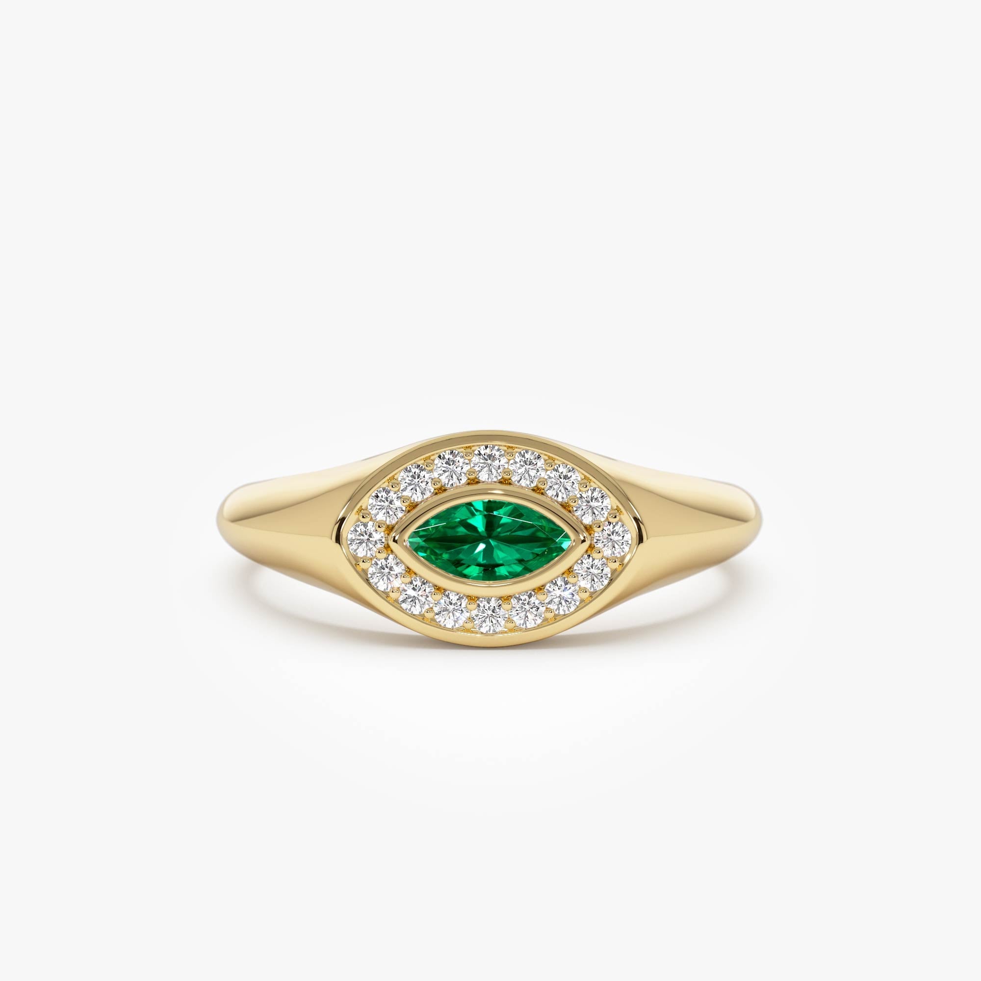 OBFJ0642 - Marquise Emerald Halo Setting Ring ring in selectable metal and diamond options - Roselle Jewelry view 1