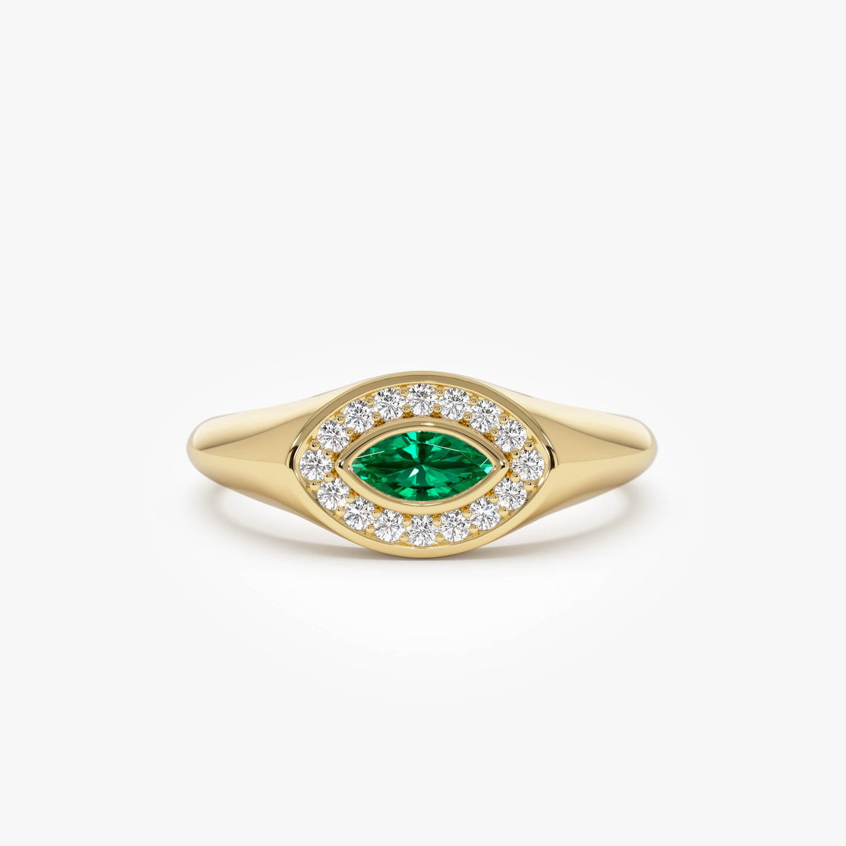 OBFJ0642 - Marquise Emerald Halo Setting Ring ring in selectable metal and diamond options - Roselle Jewelry view 1