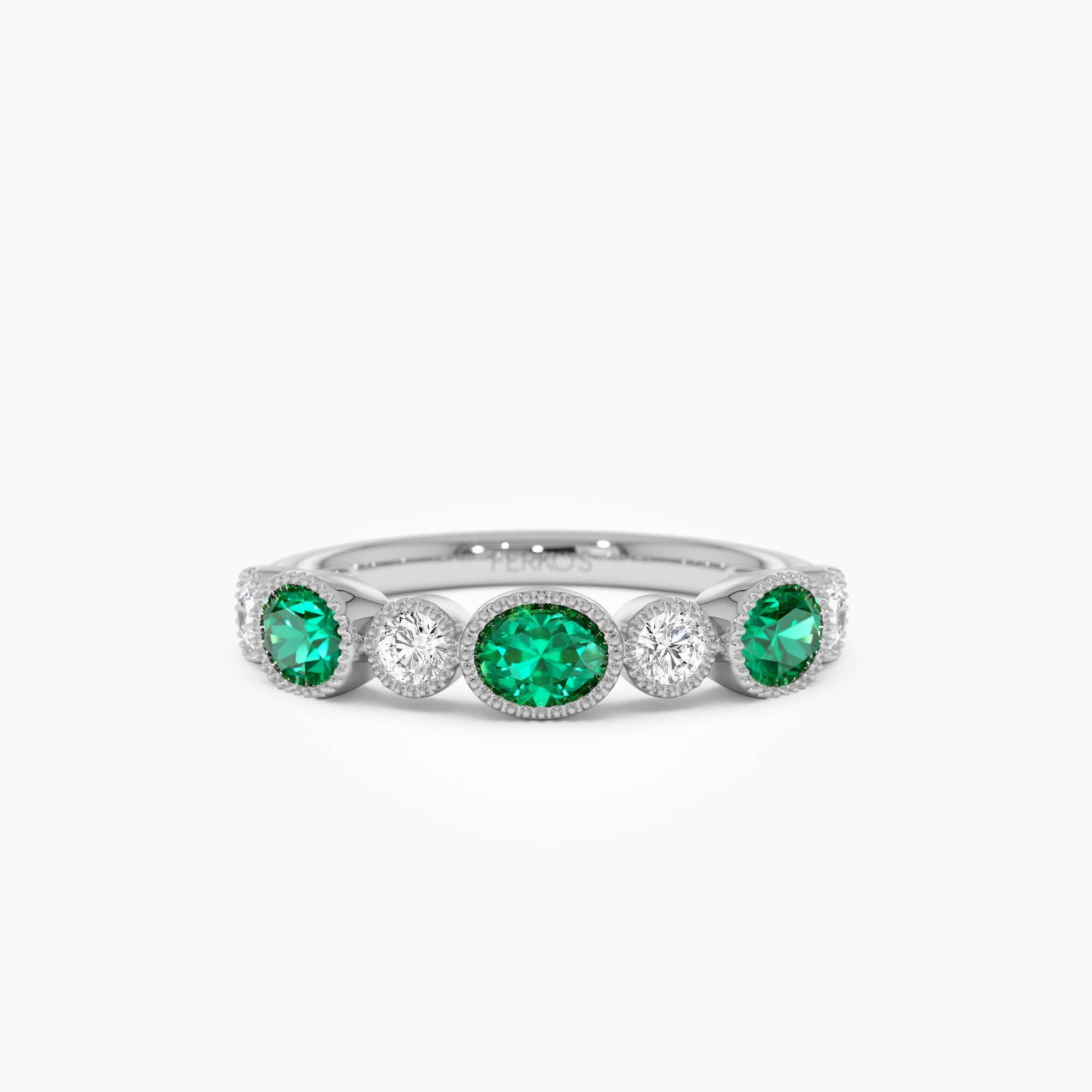 OBFJ0653 - 14k Emerald Diamond Milgrain Stacking Band 6
