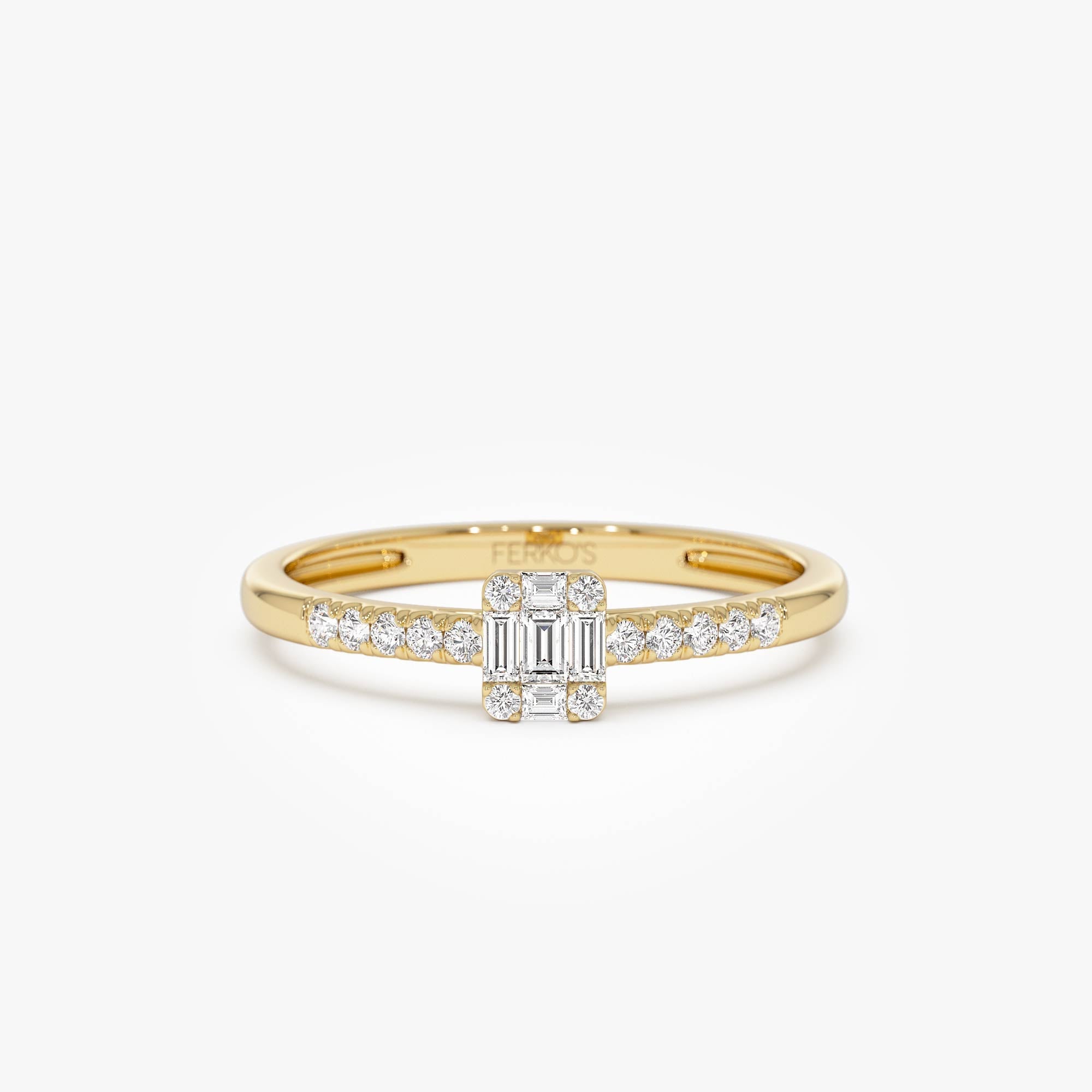 OBFJ0652 - 14k Baguette Diamond Cluster Stacking Pavé Band 1