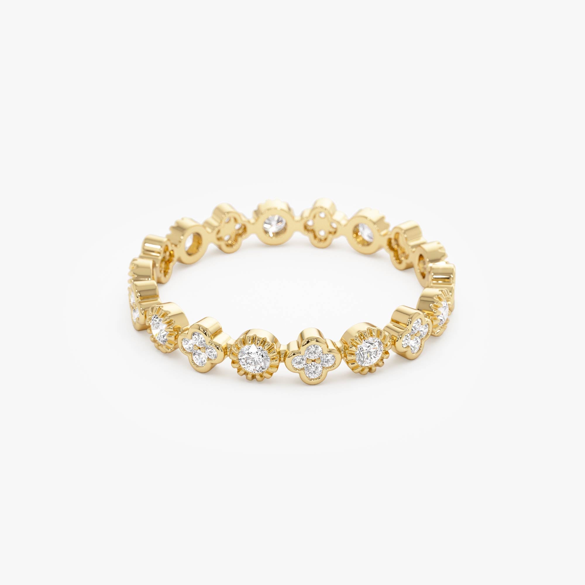 OBFJ0651 - 14k Diamond Eternity Bezel and Clover Ring 7