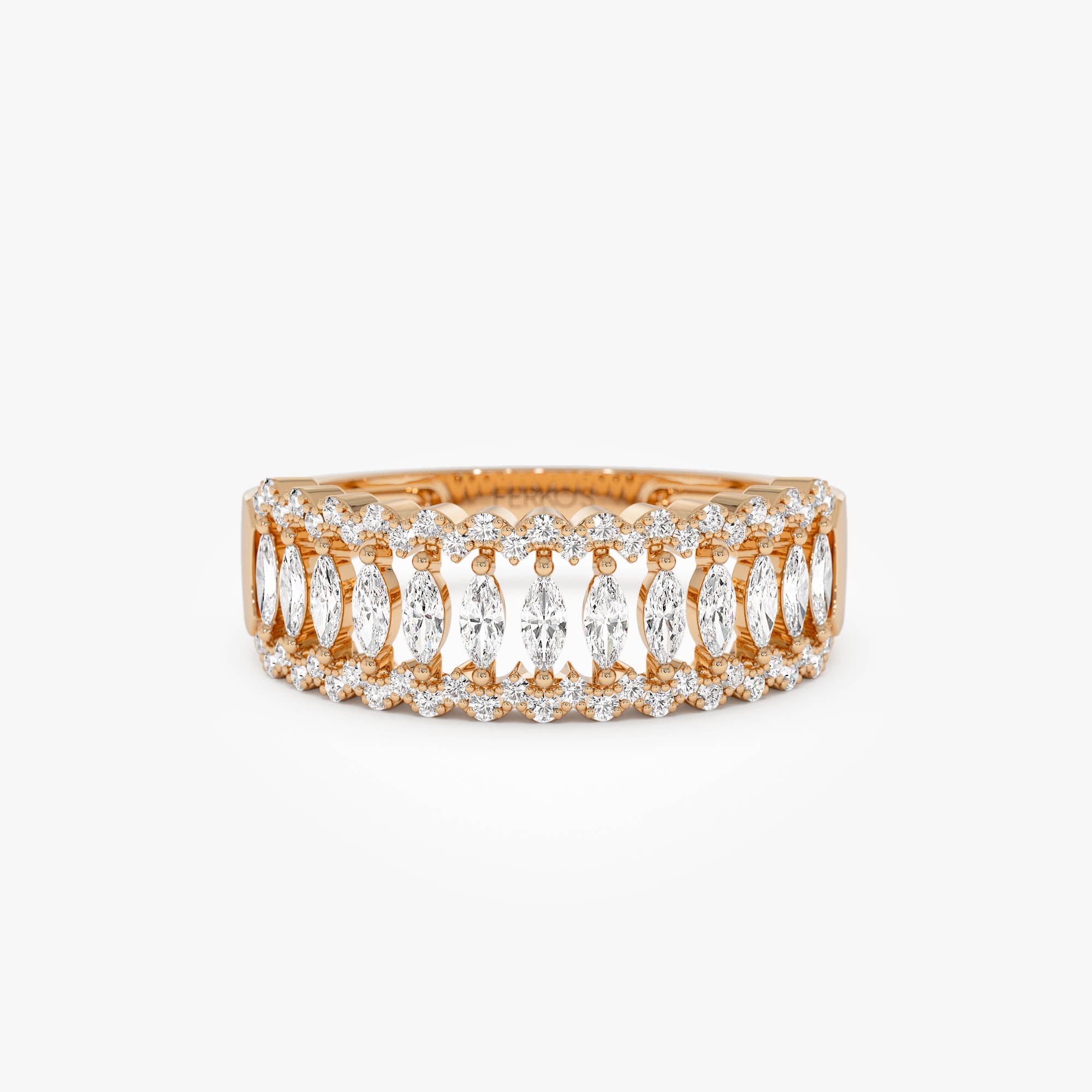 OBFJ0647 - 14k Wide Marquise Diamond Band with Pavé Accents 7