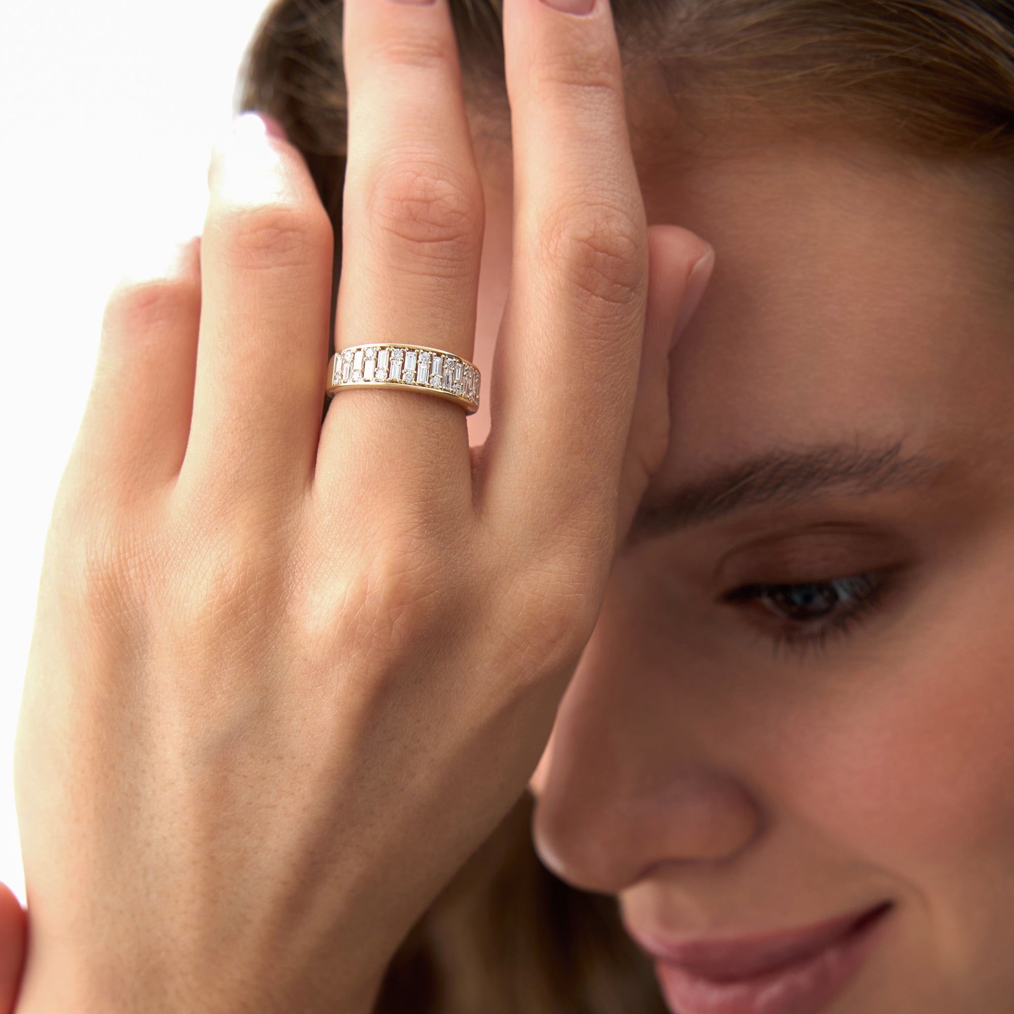 OBFJ0693 - 14k Baguette and Round Diamond Unique Statement Ring 3