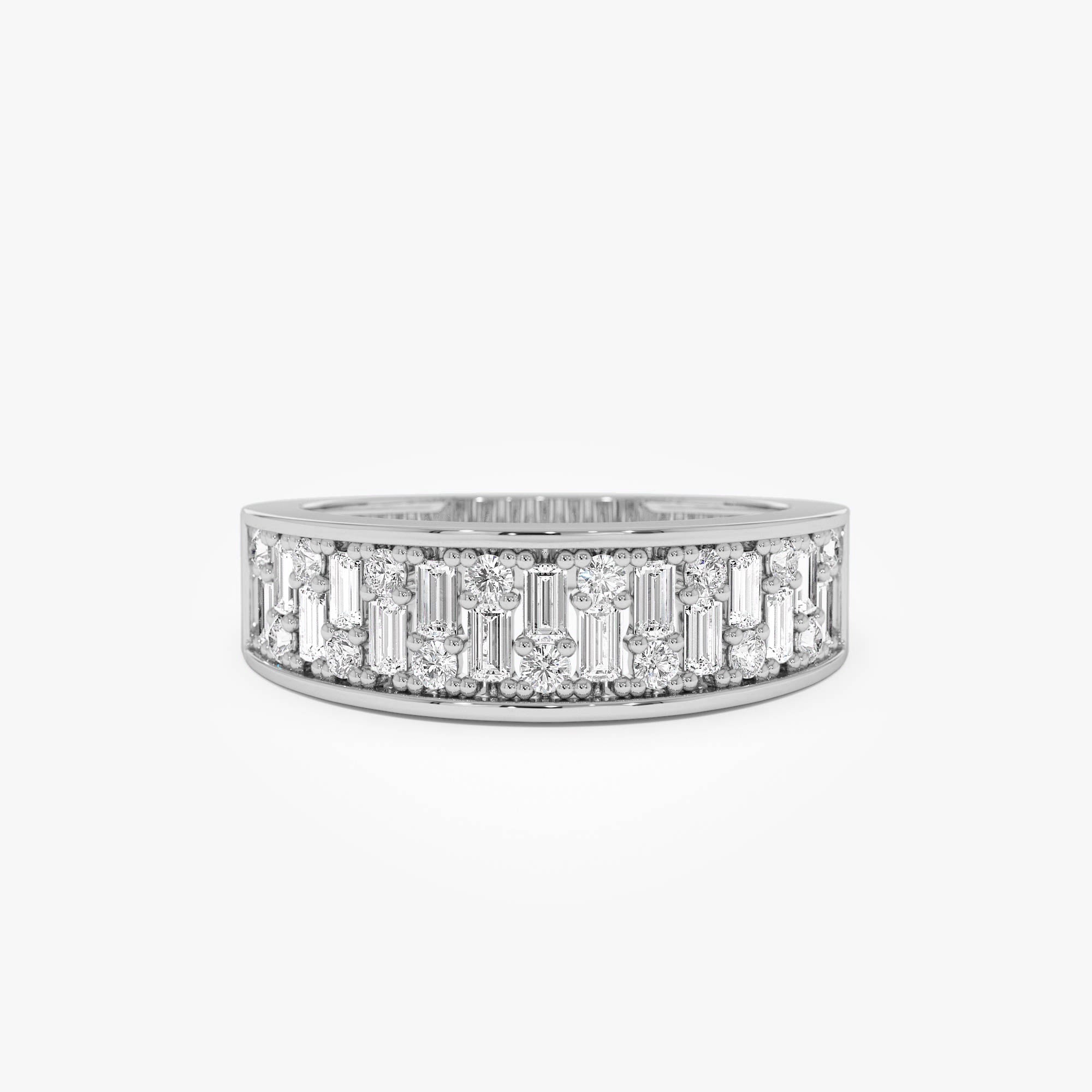 OBFJ0693 - 14k Baguette and Round Diamond Unique Statement Ring 6