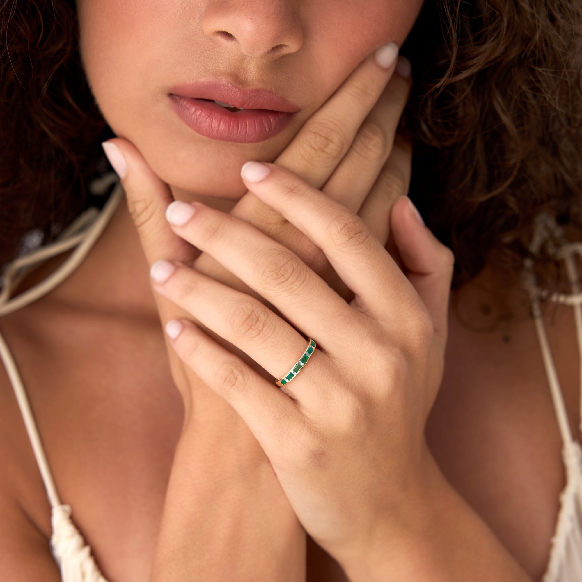 OBFJ0690 - Baguette Diamond & Emerald Ring ring in selectable metal and diamond options - Roselle Jewelry view 4