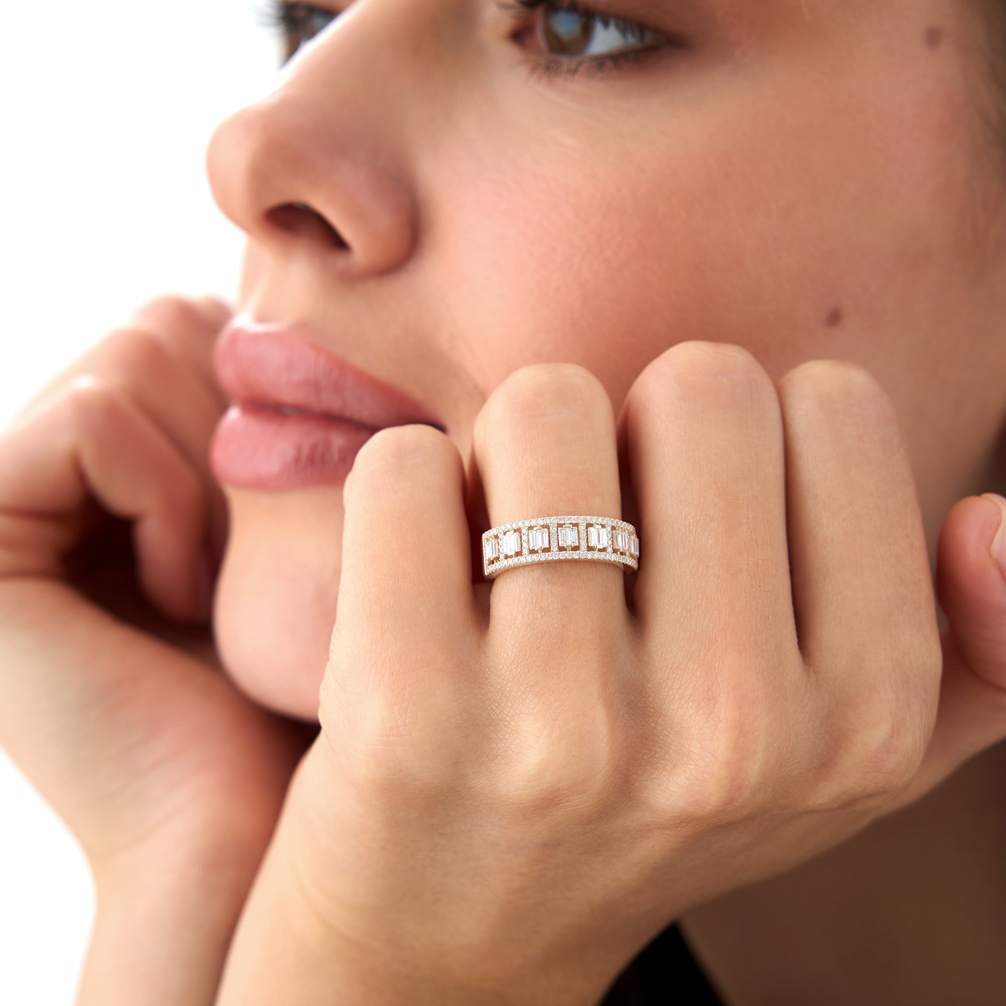 OBFJ0689 - 14k Wide Diamond Baguette Pave Ring 5