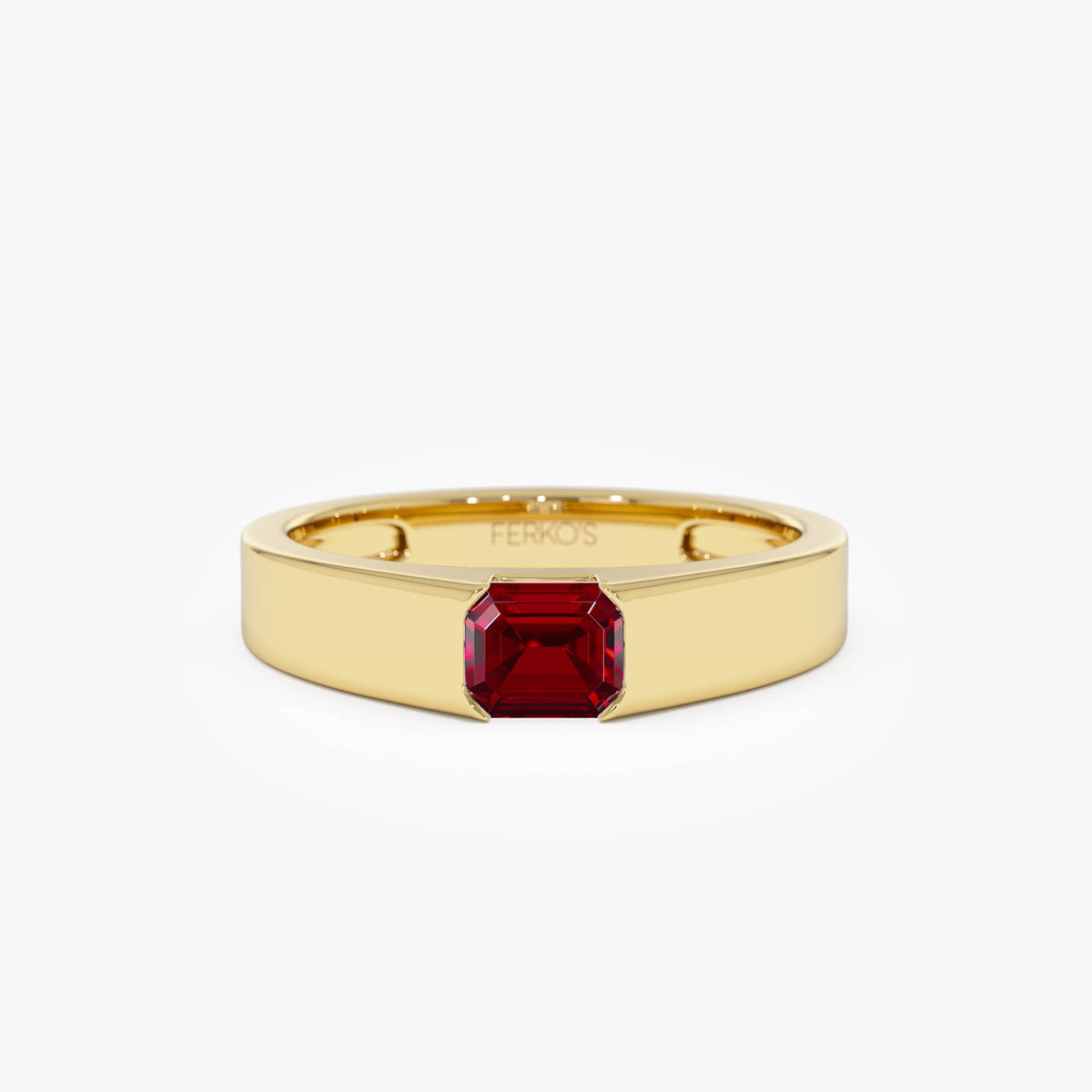OBFJ0687 - Emerald Cut Ruby Solitaire Ring ring in selectable metal and diamond options - Roselle Jewelry view 1