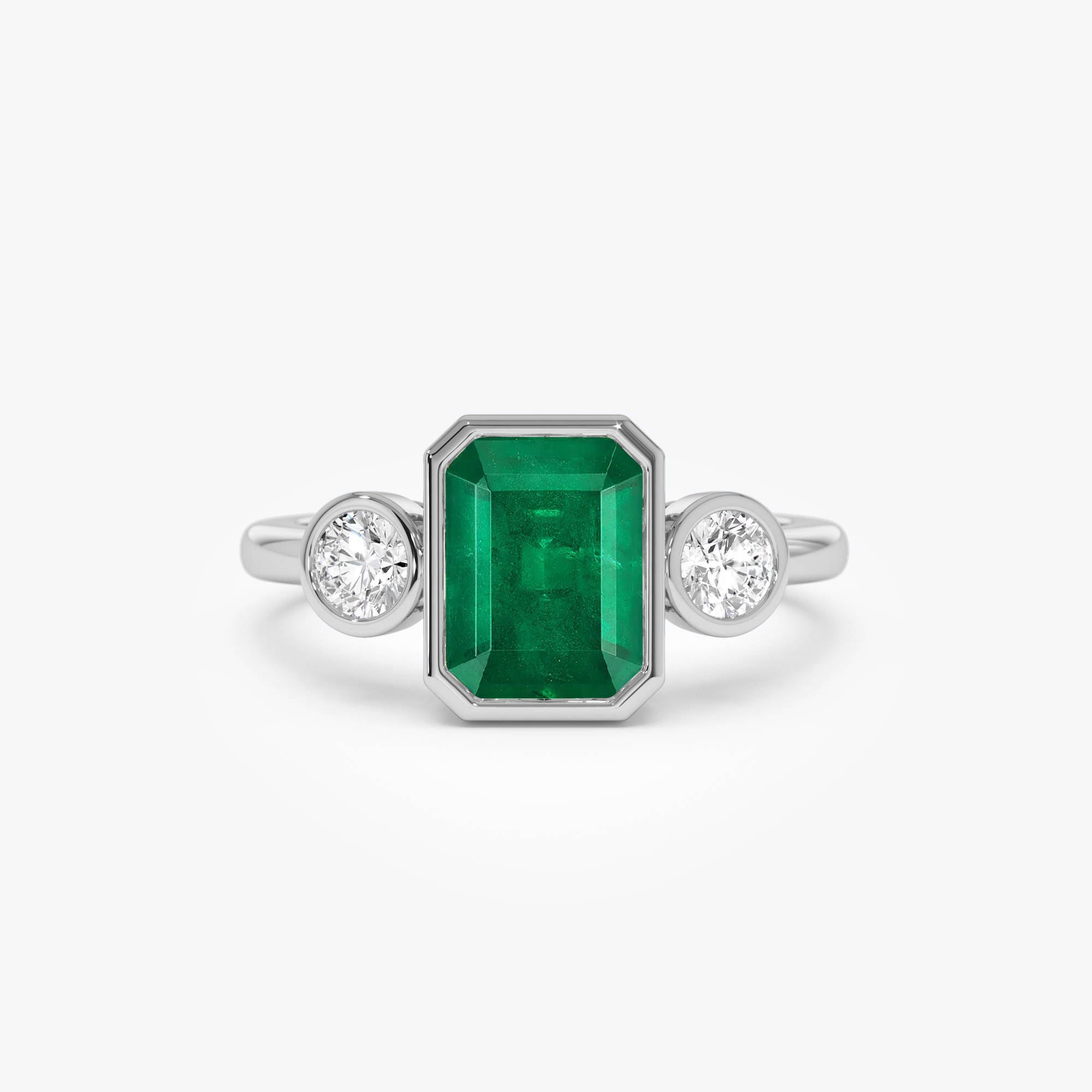 OBFJ0659 - 14k Emerald Bezel Set Three Stone Ring 7