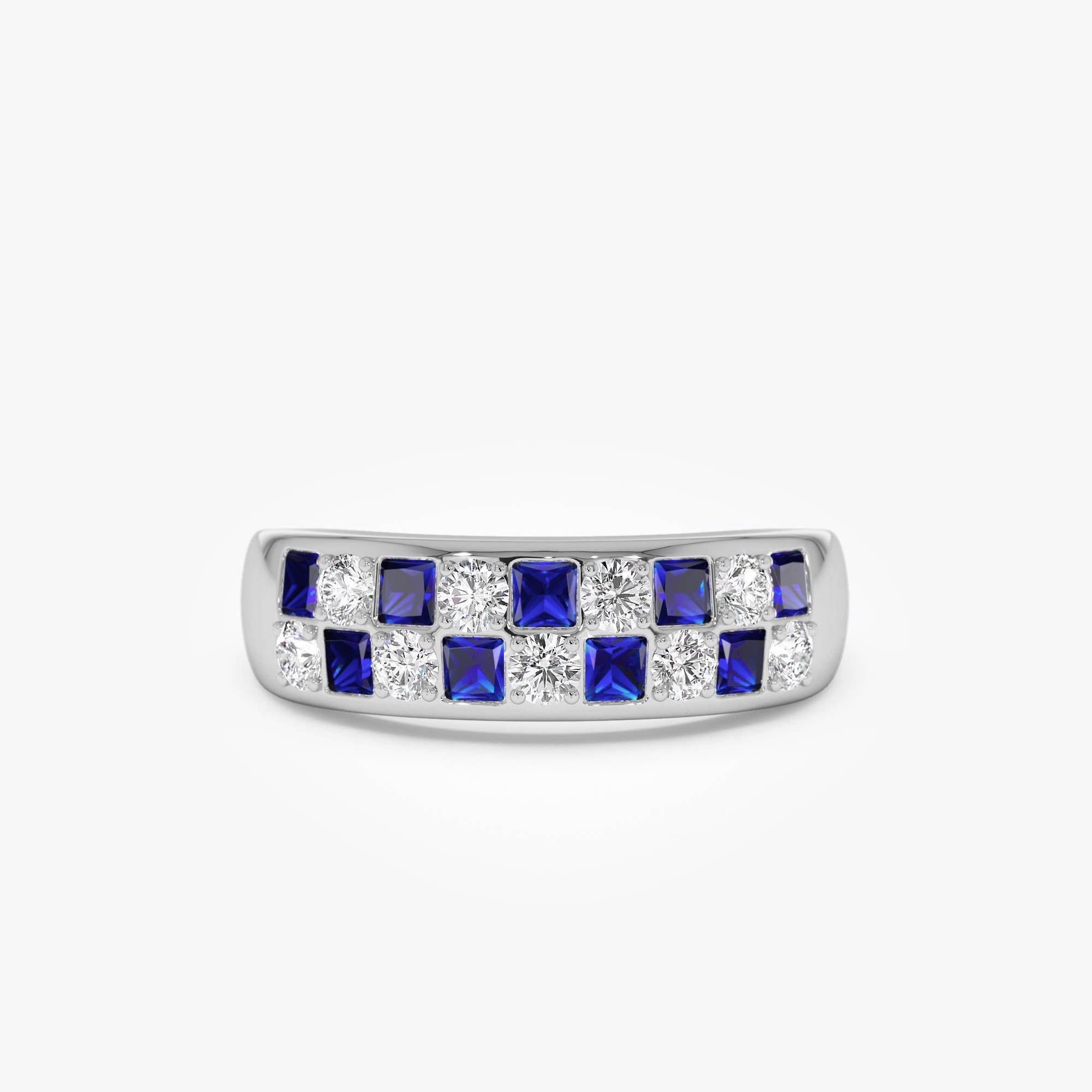 OBFJ0640 - 14K Square Sapphire & Diamond Wedding Ring 6