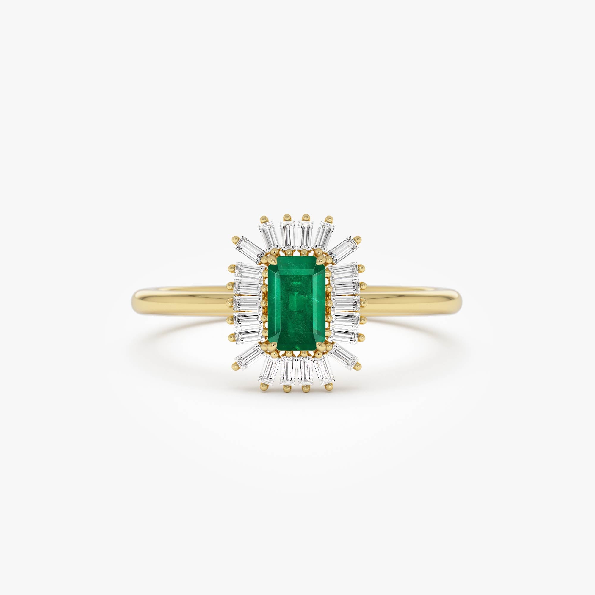 OBFJ0646 - 14k Emerald Cut Emerald Ring with Baguette Diamond Halo 1