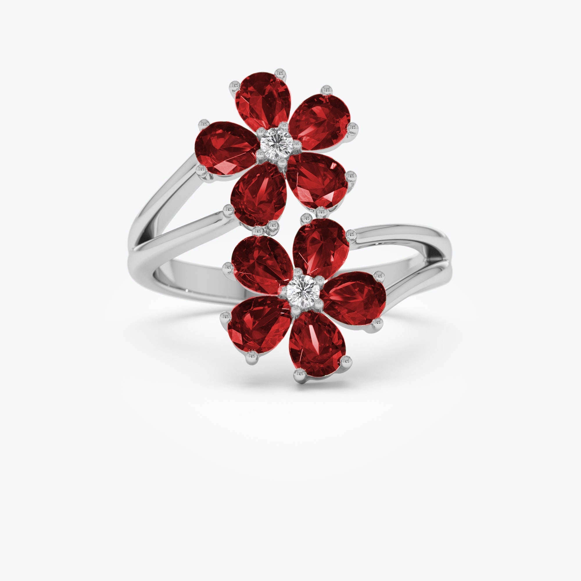 OBFJ0688 - 14k Ruby Flower Diamond Accent Ring 7