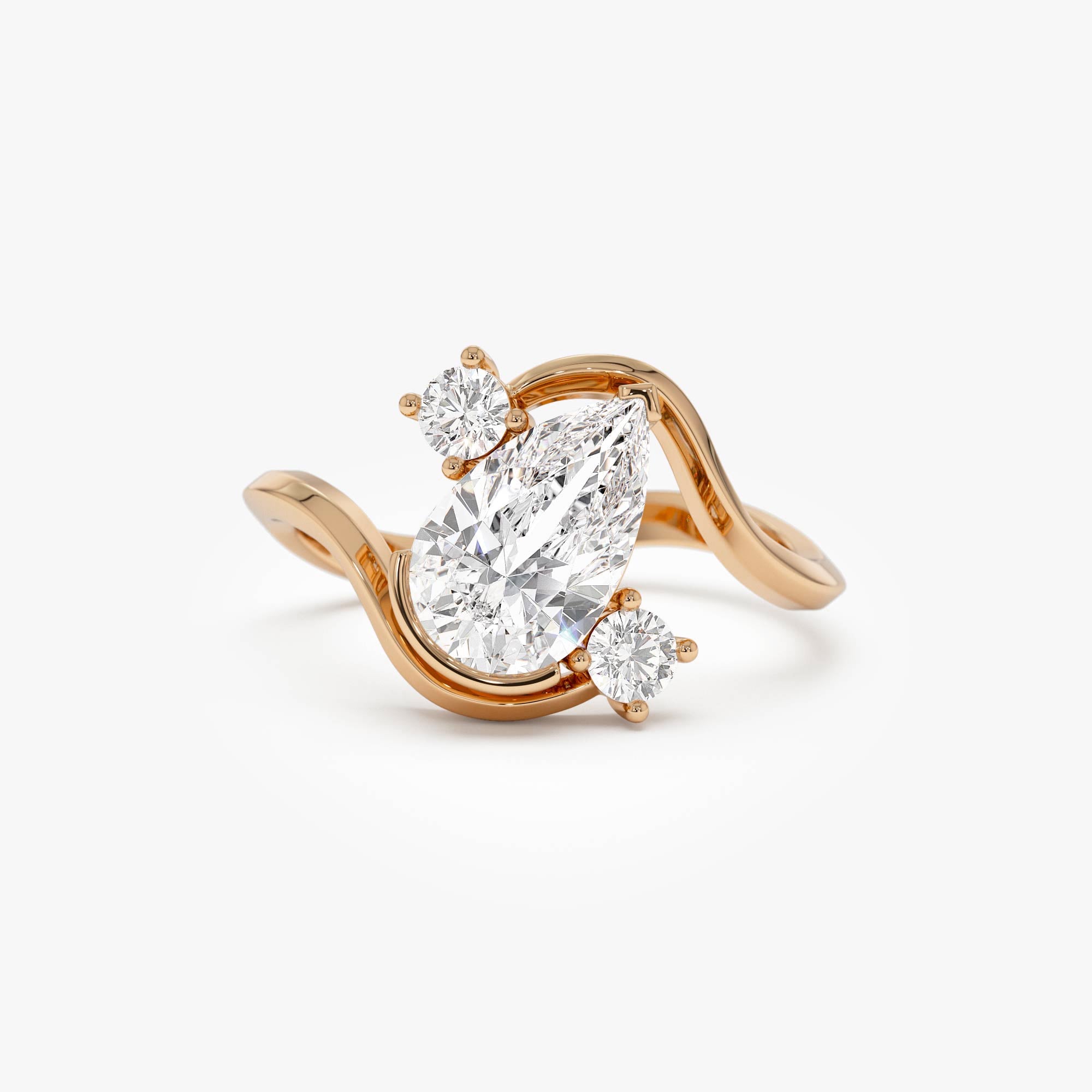OBFJ0566 - 1.5 Ctw 14k Lab Grown Diamond Pear Shape Bypass Unique Engagement Ring - Irene 5