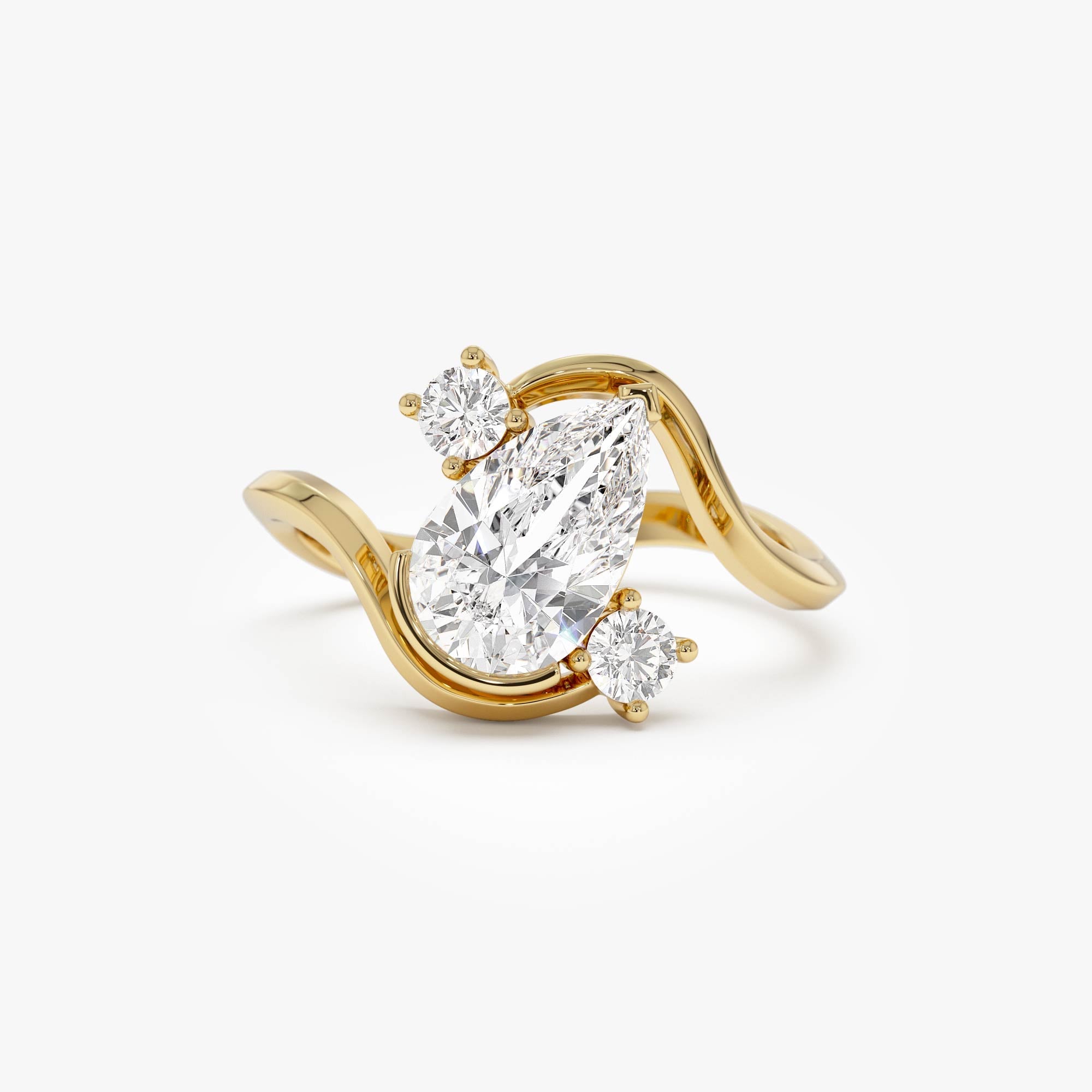 OBFJ0566 - 1.5 Ctw 14k Lab Grown Diamond Pear Shape Bypass Unique Engagement Ring - Irene 1
