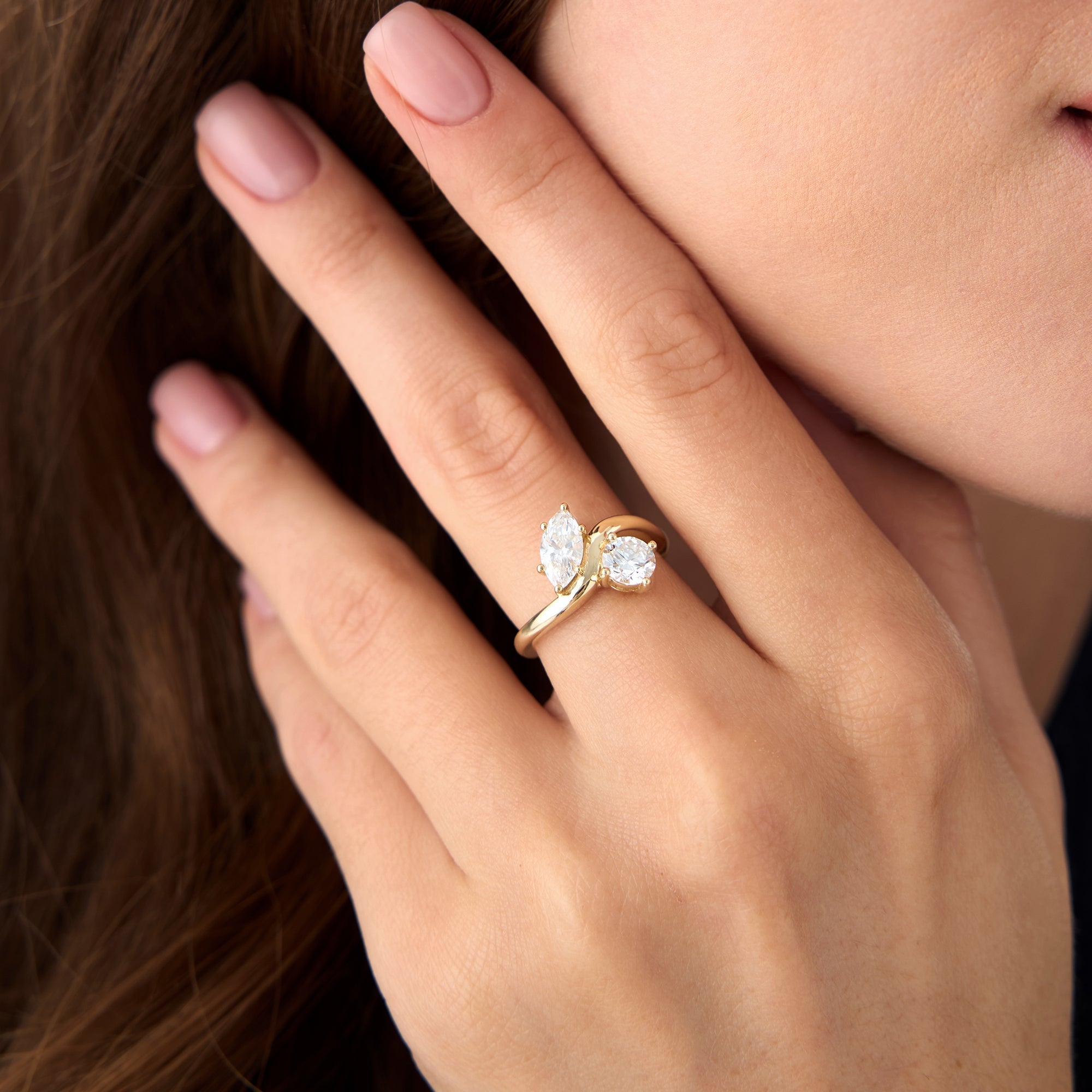 OBFJ0574 - 1.50 Ctw 14k Prong Setting Marquise & Round Lab Grown Diamond Toi Moi Ring - Marla 5