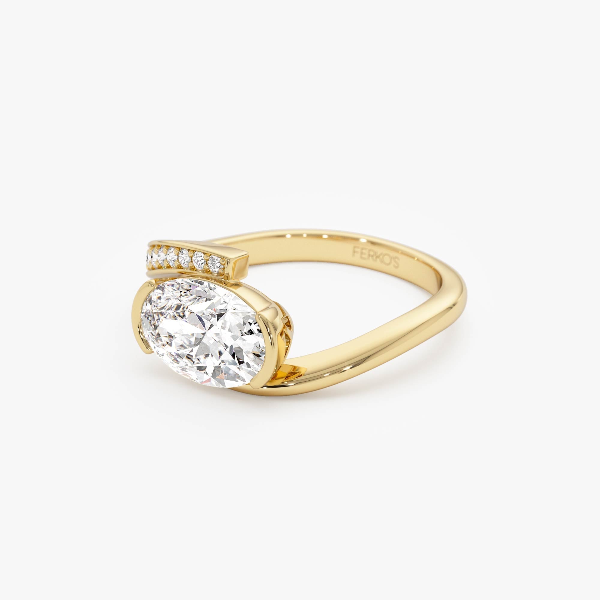 OBFJ0030 - 1.50 Ctw Lab Grown Oval Shaped Curved Pavé Band Enagement Ring - Nadia - 14k Gold 7