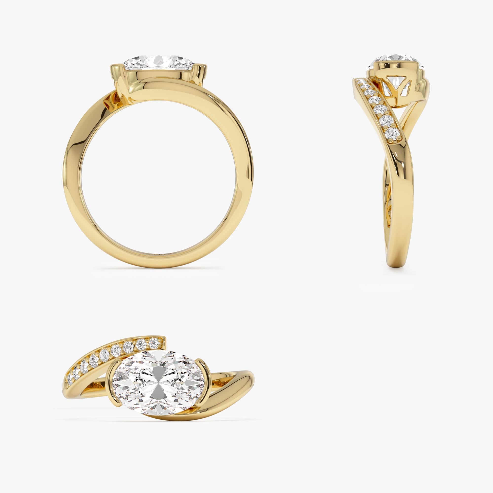 OBFJ0030 - 1.50 Ctw Lab Grown Oval Shaped Curved Pavé Band Enagement Ring - Nadia - 14k Gold 8