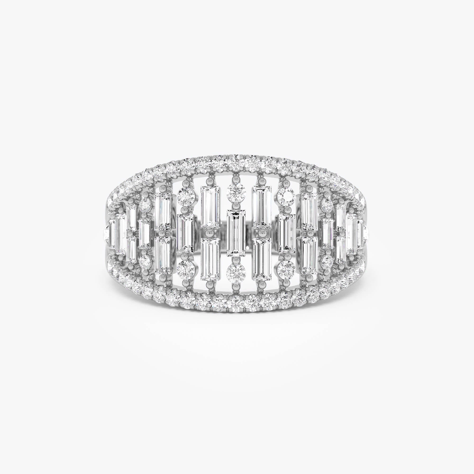 OBFJ0626 - Multi Row Baguette Diamond Statement Ring ring in selectable metal and diamond options - Roselle Jewelry view 7
