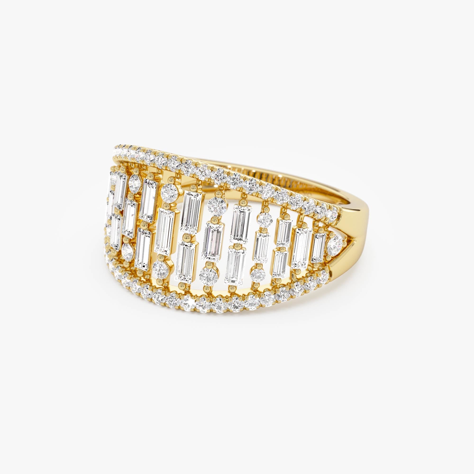 OBFJ0626 - Multi Row Baguette Diamond Statement Ring ring in selectable metal and diamond options - Roselle Jewelry view 8