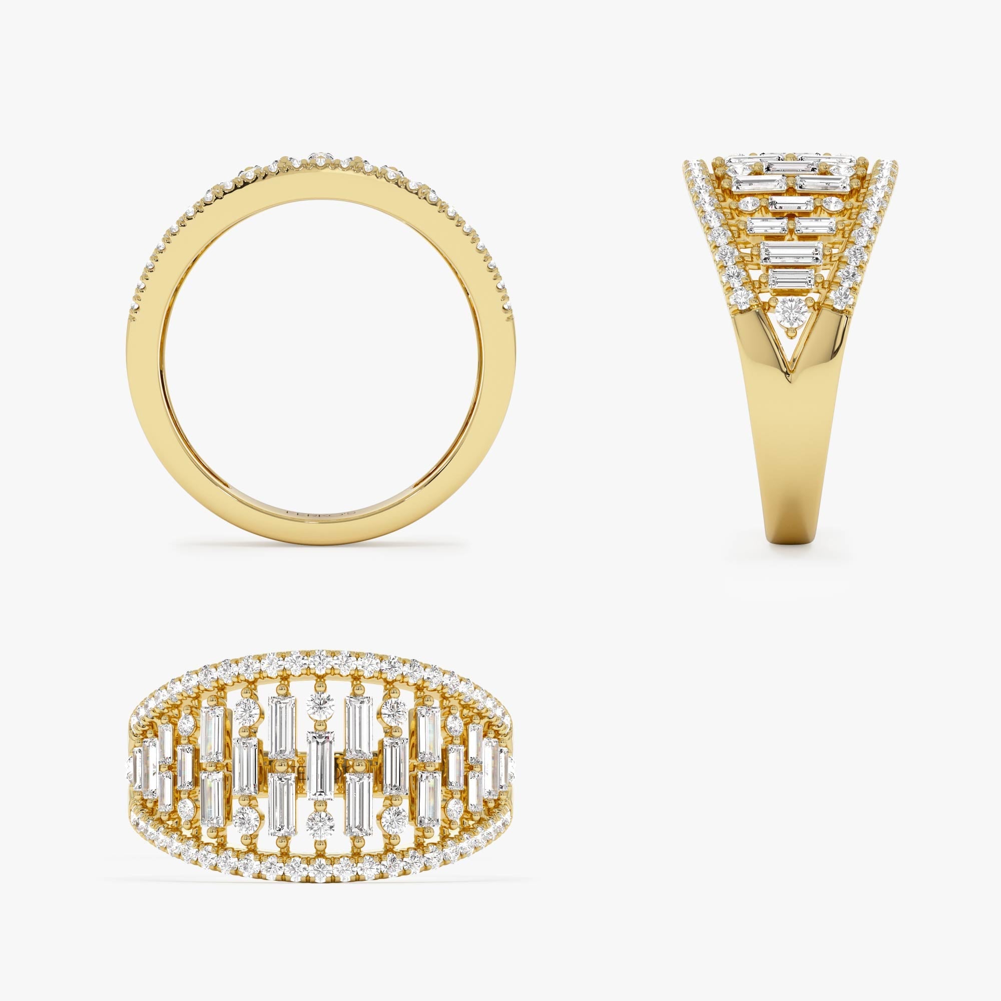 OBFJ0026 - Multi Row Baguette Diamond Statement Ring - 14k Gold 7