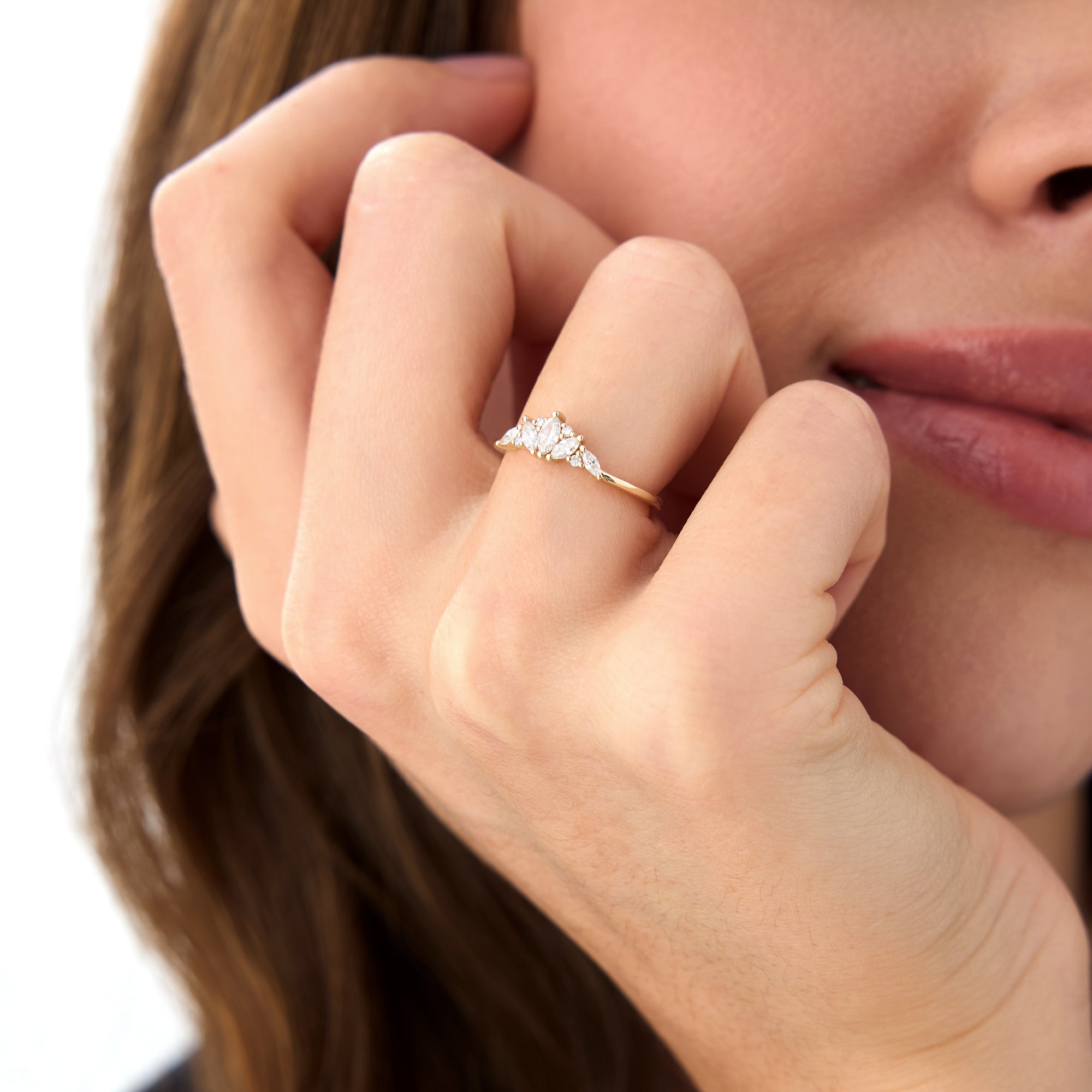 OBFJ0506 - 14K Dainty Marquise Diamond Stacking Ring 2