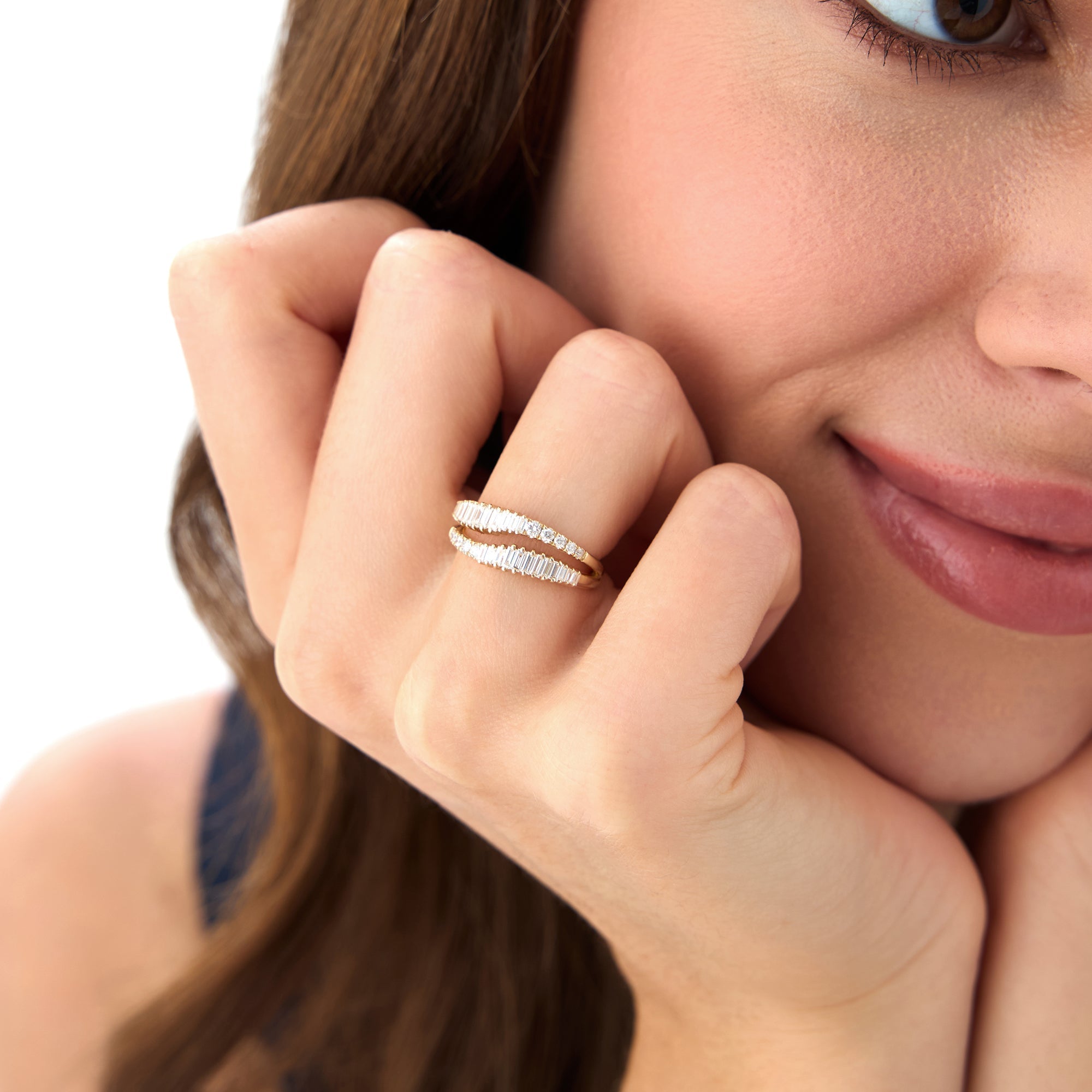 OBFJ0624 - 14k Double Row Baguette Diamond Statement Ring 4