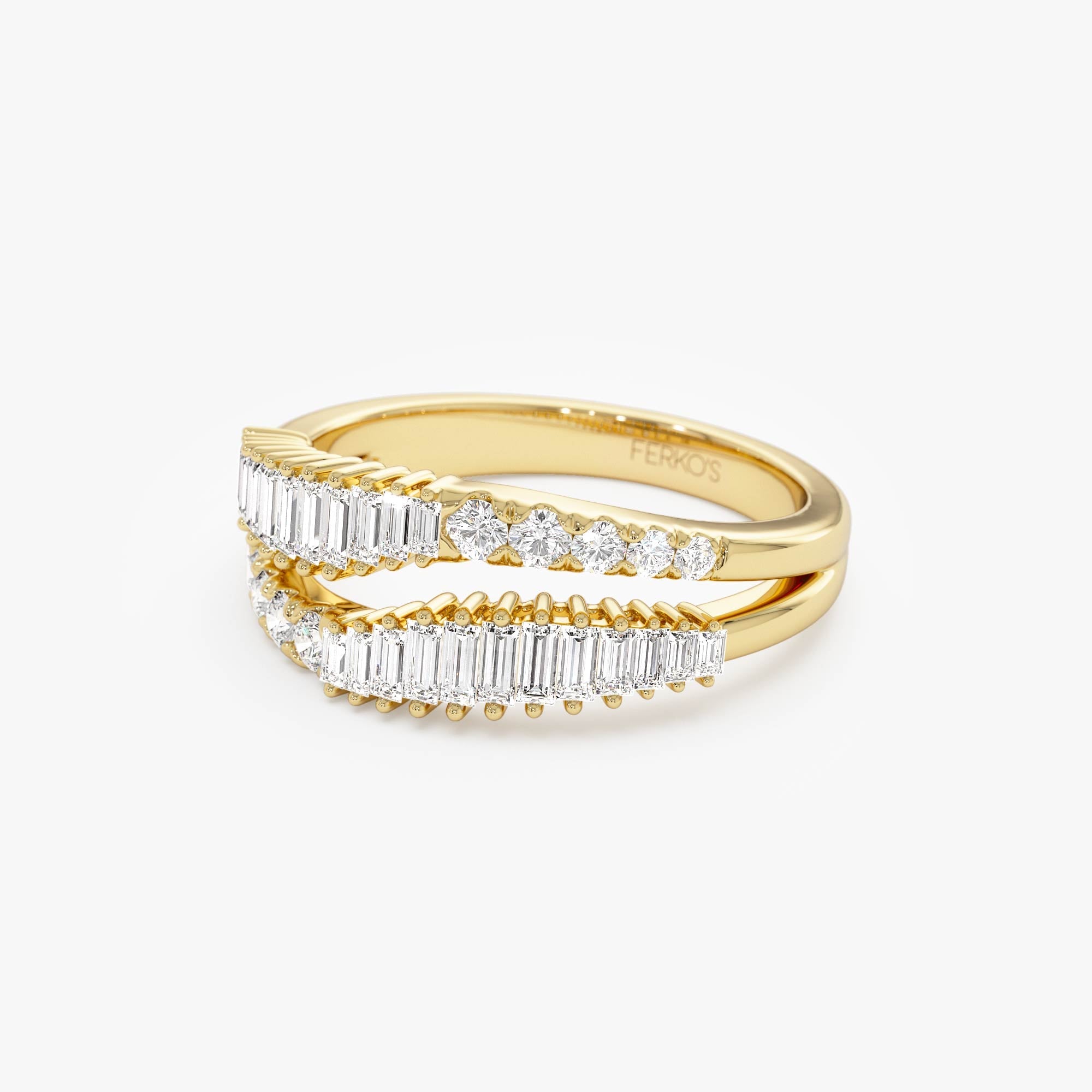 OBFJ0018 - Double Row Baguette Diamond Statement Ring ring in selectable metal and diamond options - Roselle Jewelry view 6