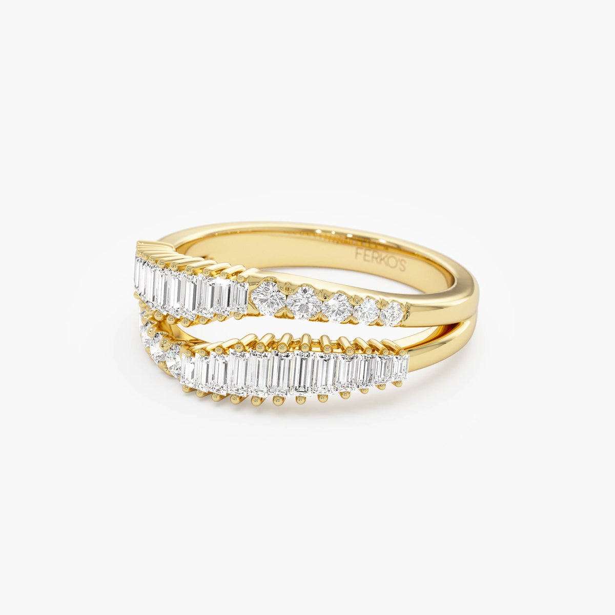 OBFJ0018 - Double Row Baguette Diamond Statement Ring ring in selectable metal and diamond options - Roselle Jewelry view 6