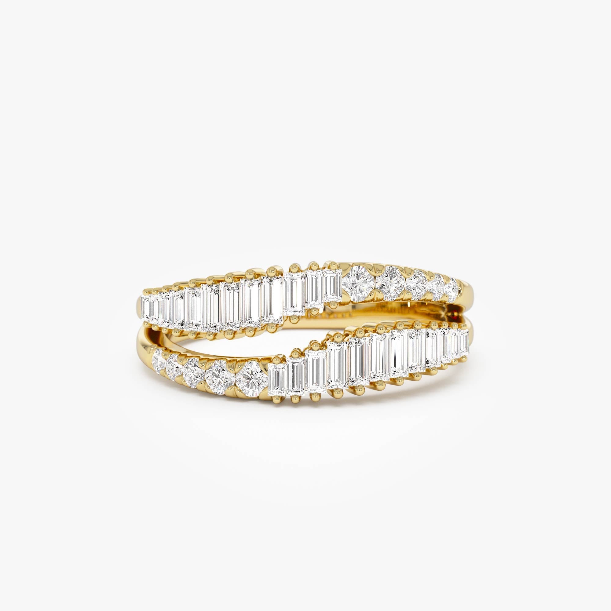 OBFJ0018 - Double Row Baguette Diamond Statement Ring ring in selectable metal and diamond options - Roselle Jewelry view 1