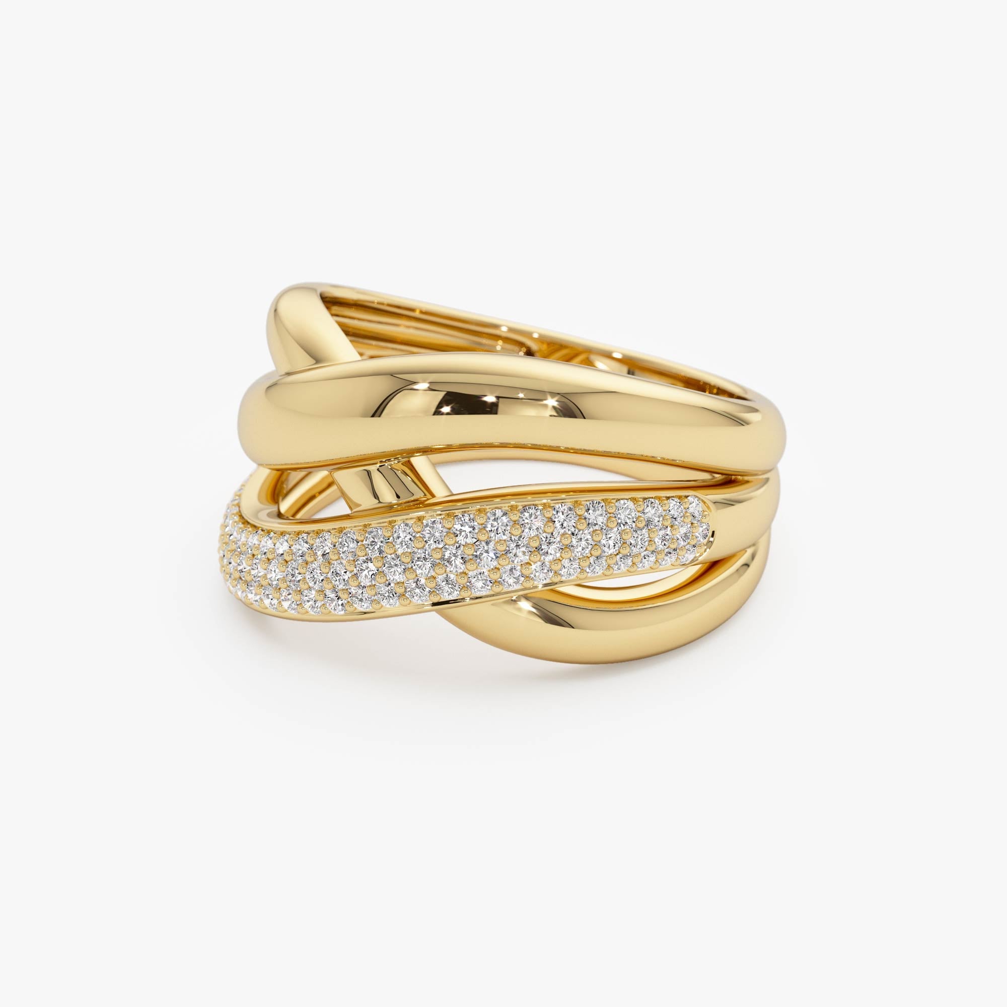 OBFJ0501 - 14k Gold Triple Band Crossover Diamond Statement Ring 10