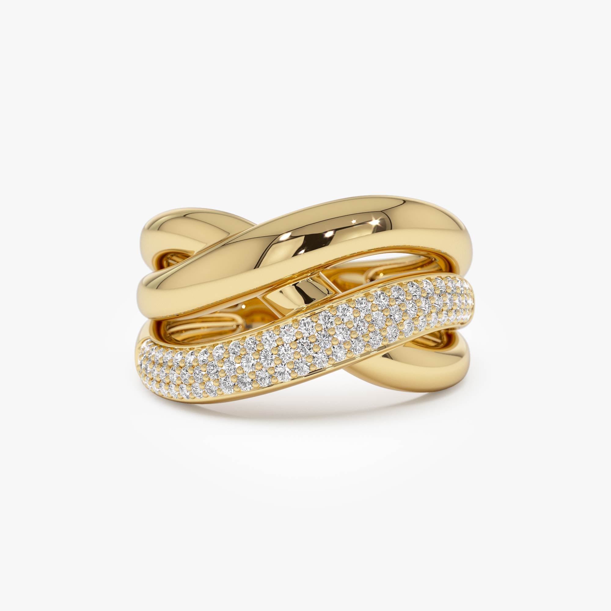 OBFJ0501 - 14k Gold Triple Band Crossover Diamond Statement Ring 1