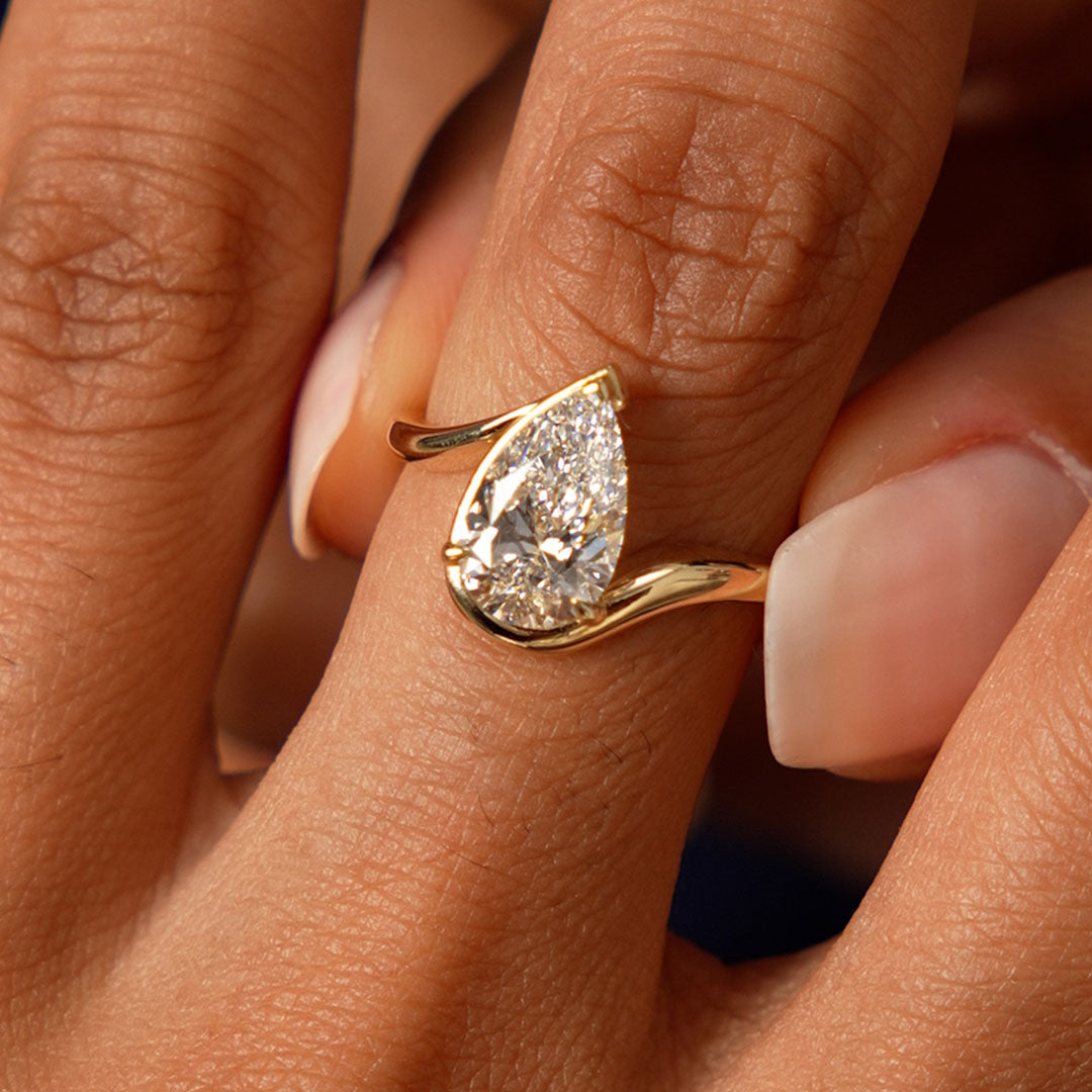 OBFJ0606 - 1.50 Ctwt 14k Gold Lab Grown Pear Diamond Ring with Bypass Design - Novelle 2