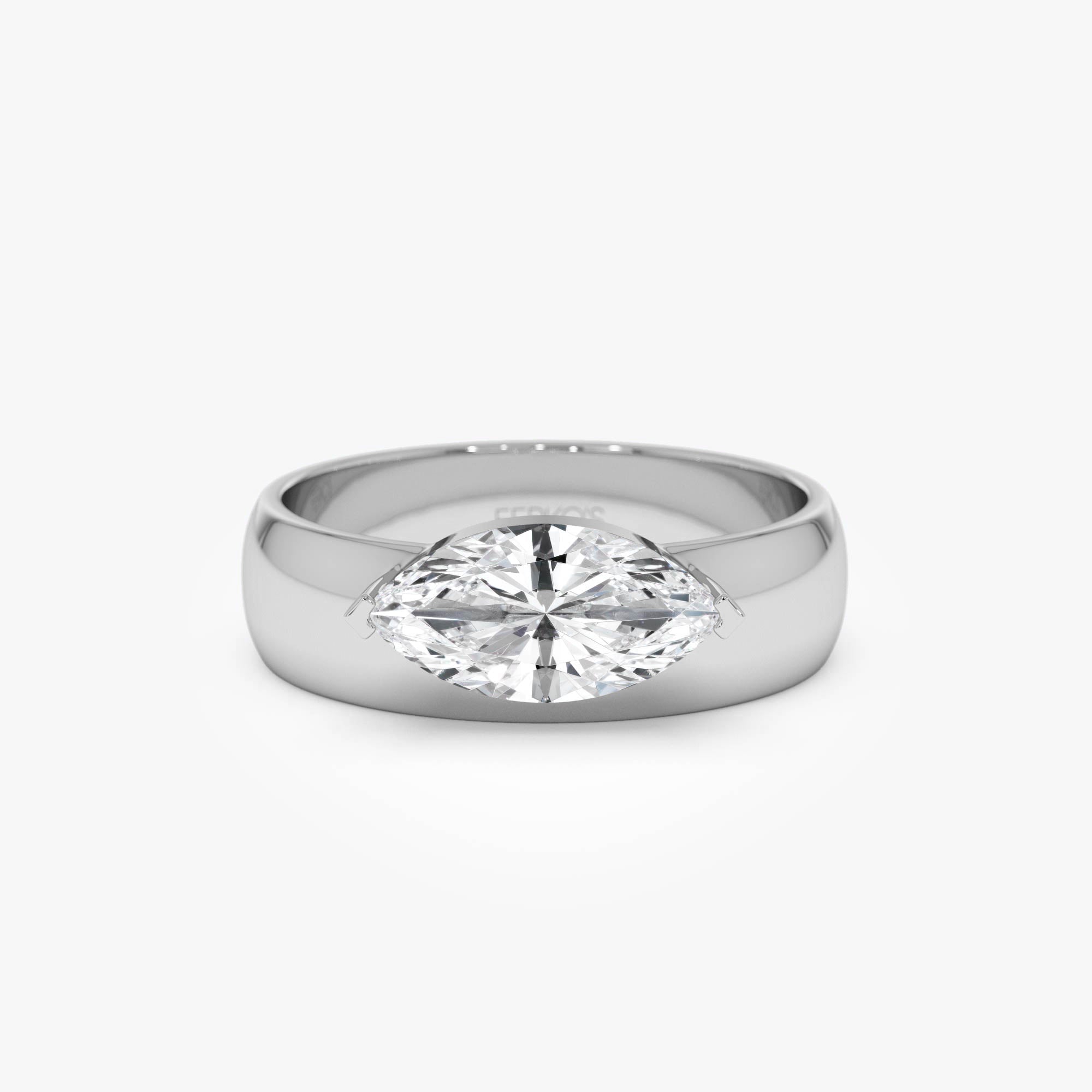 OBFJ0602 - 1.00 Ctw 14k Lab Grown Marquise Shaped Diamond Solitaire Ring with Wide Band - Solara 7