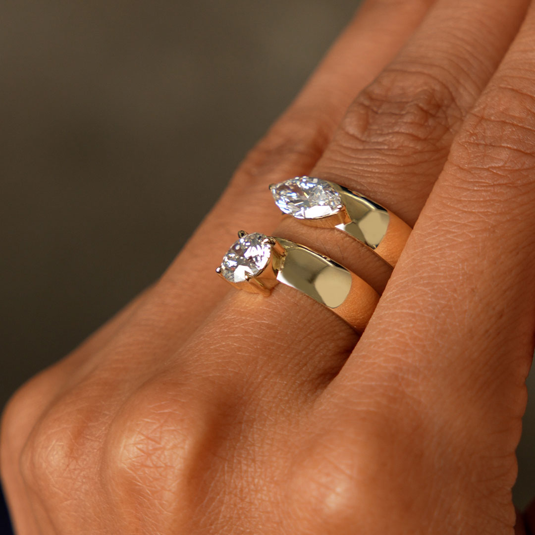 OBFJ0603 - 1.00 Ctw 14k Gold Lab Grown Round Diamond Solitaire Ring with Wide Band - Thalina 5