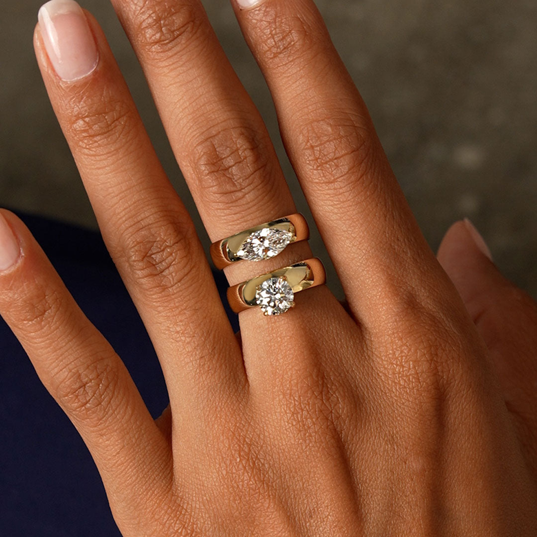 OBFJ0603 - 1.00 Ctw 14k Gold Lab Grown Round Diamond Solitaire Ring with Wide Band - Thalina 2