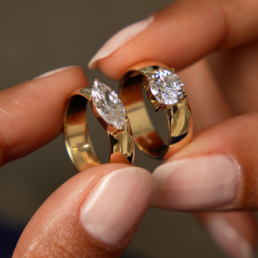 OBFJ0603 - 1.00 Ctw 14k Gold Lab Grown Round Diamond Solitaire Ring with Wide Band - Thalina 3