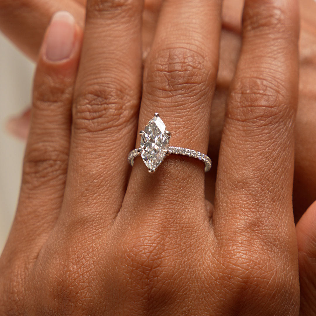 OBFJ0611 - 2.50 Ctw 14k Marquise Shaped Lab Grown Diamond Pavé Setting with Hidden Halo - Serene 4