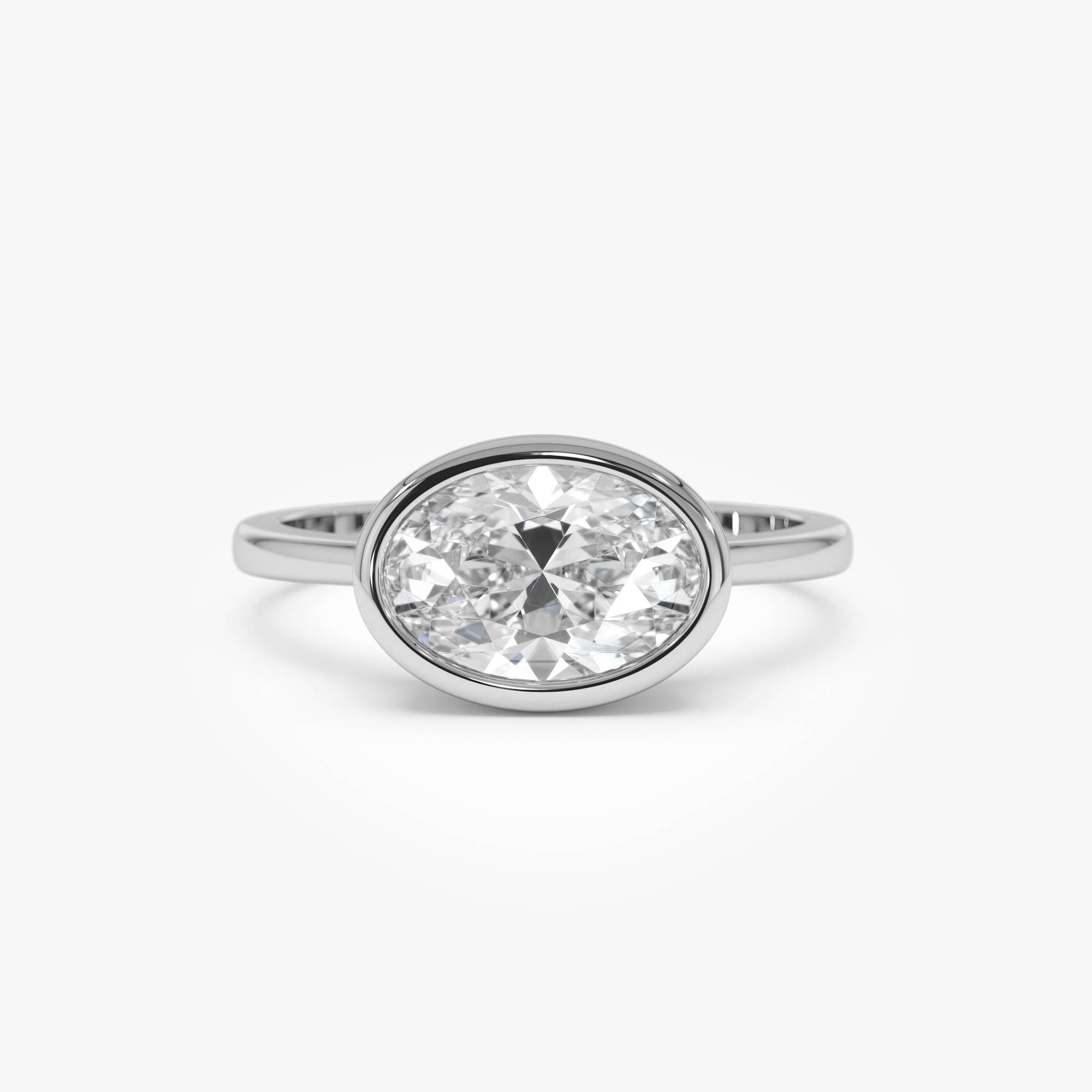OBFJ0590 - 1.50 Ctw East West Oval Shaped Lab Grown Bezel Setting Modern Engagement Ring, Lenora 7