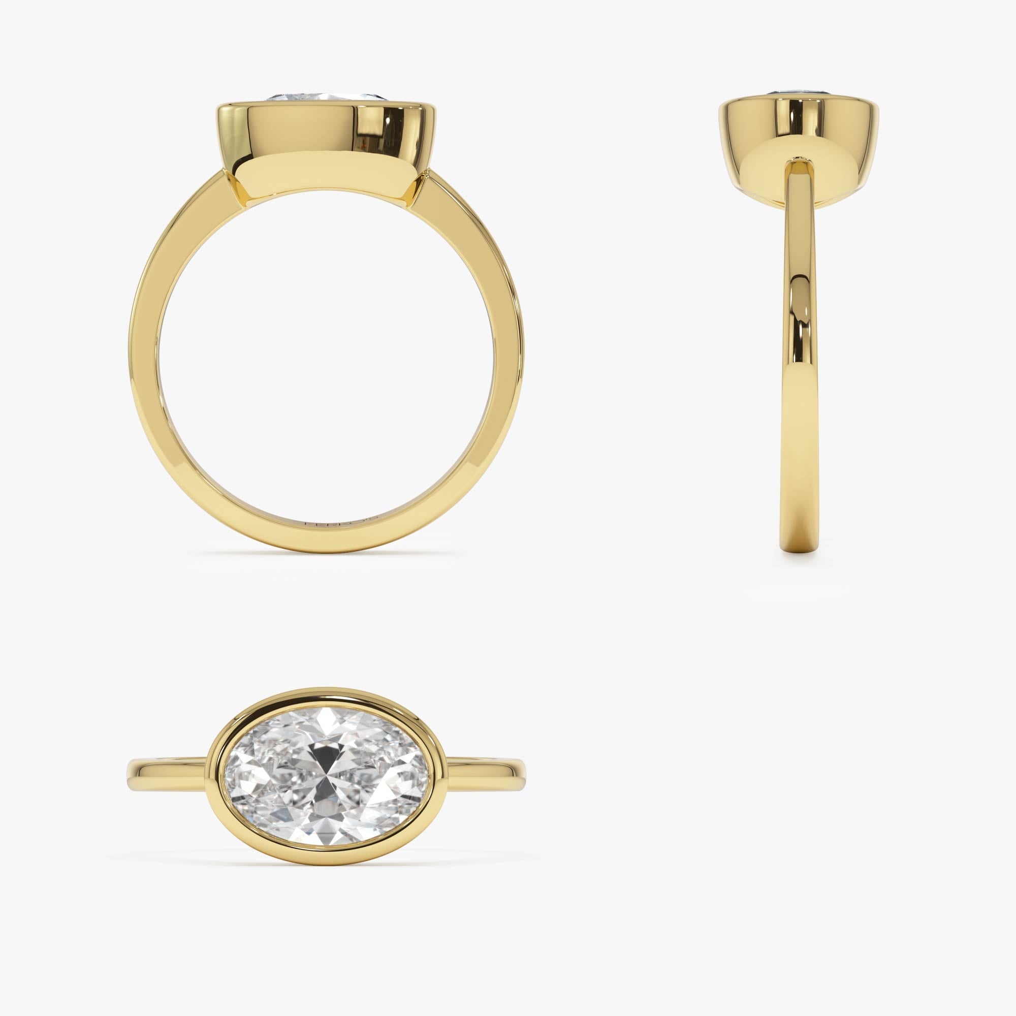 OBFJ0590 - 1.50 Ctw East West Oval Shaped Lab Grown Bezel Setting Modern Engagement Ring, Lenora 9